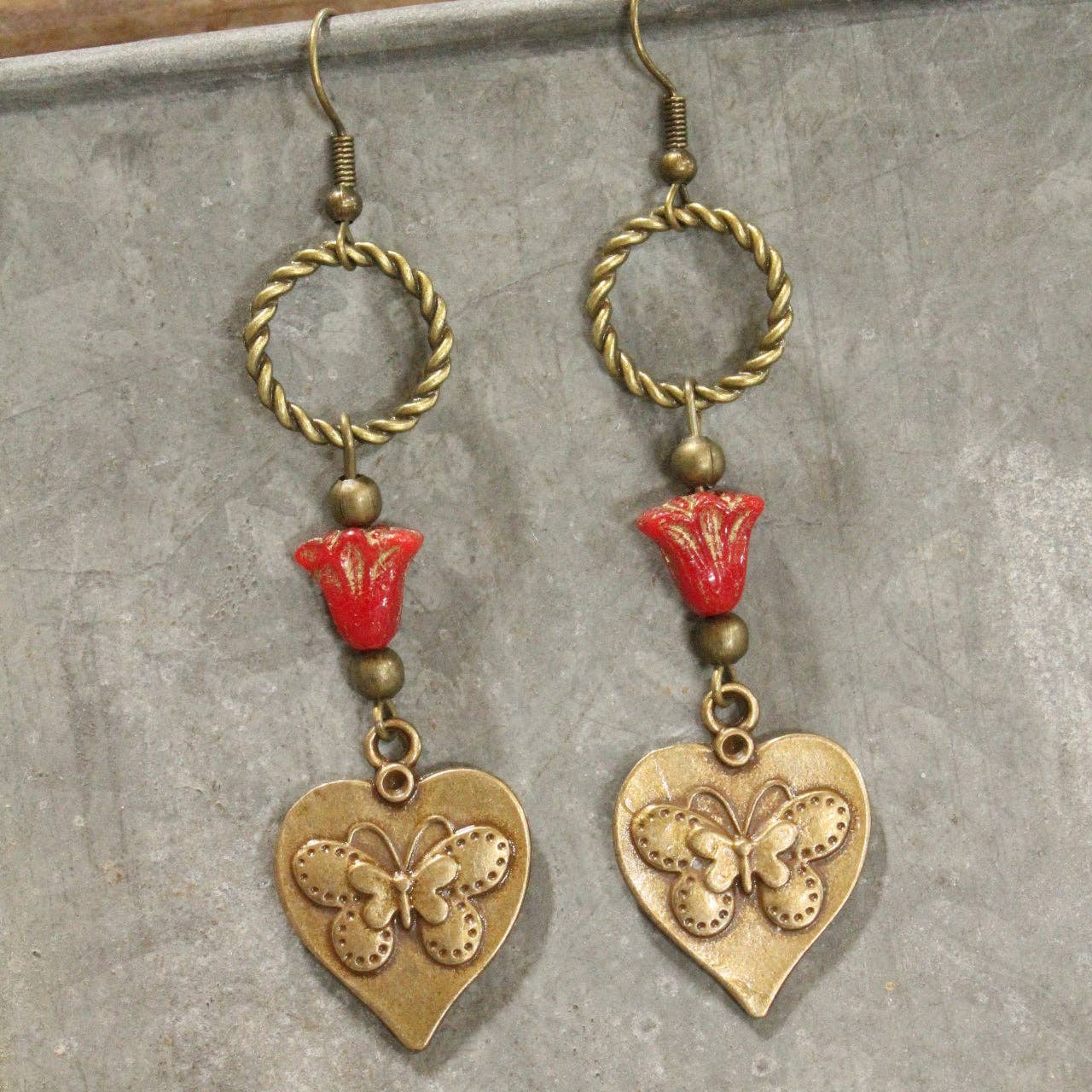 Beauty In The Butterfly Red Czech Dangle Earrings
