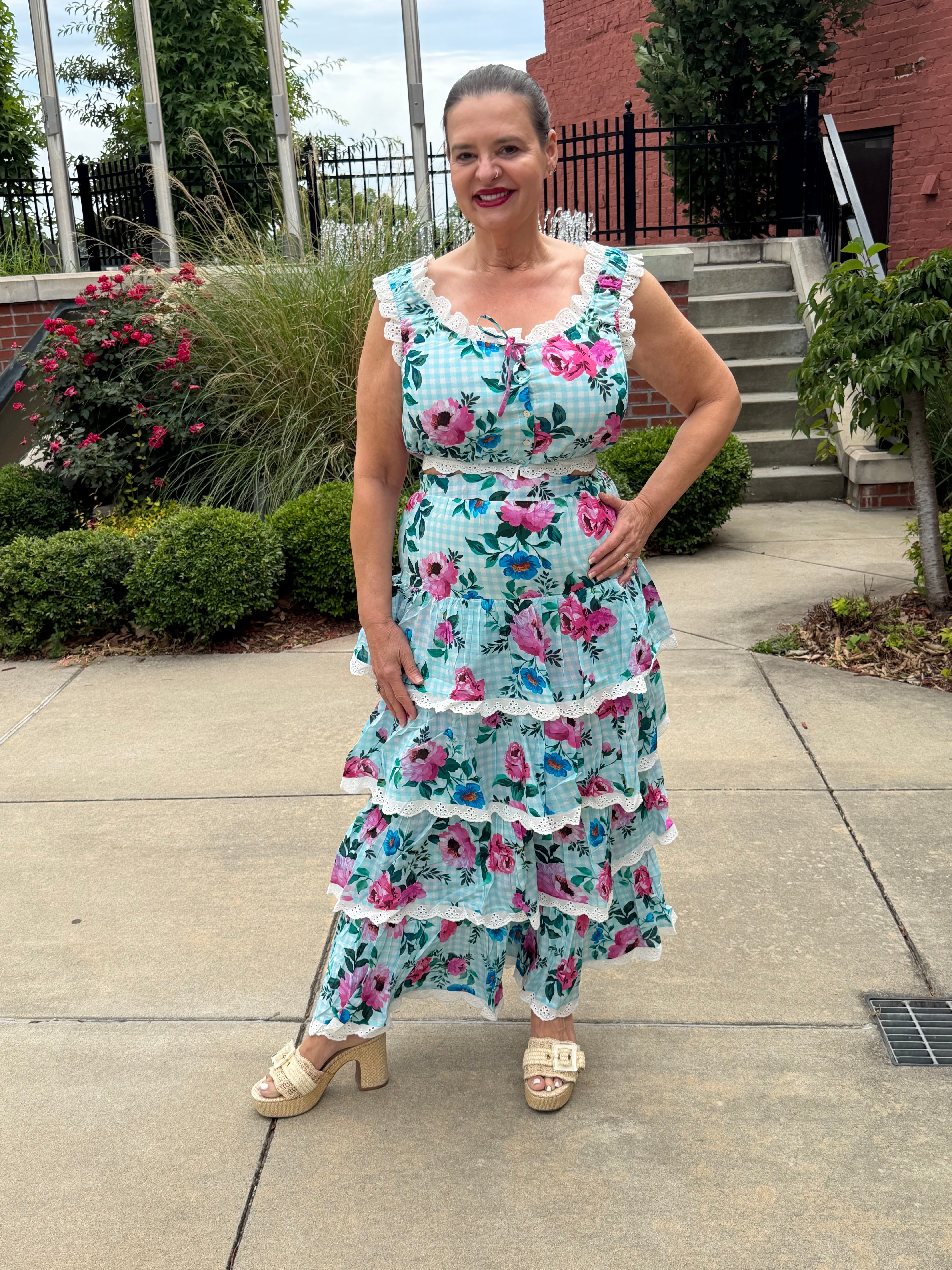 The Monet Floral Maxi Skirt – tiered floral maxi, front view