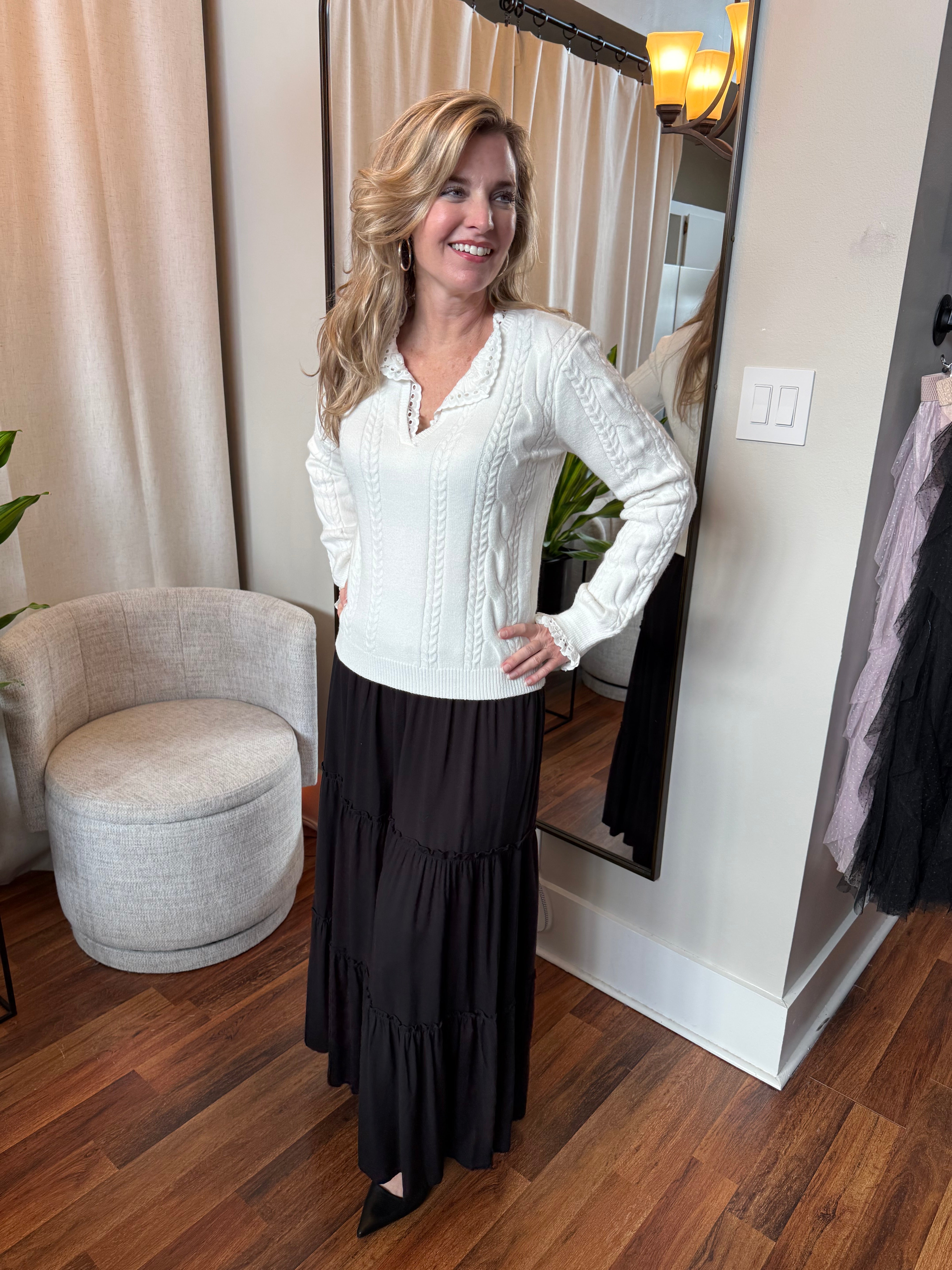 Sweet Grace Lace Trim Sweater