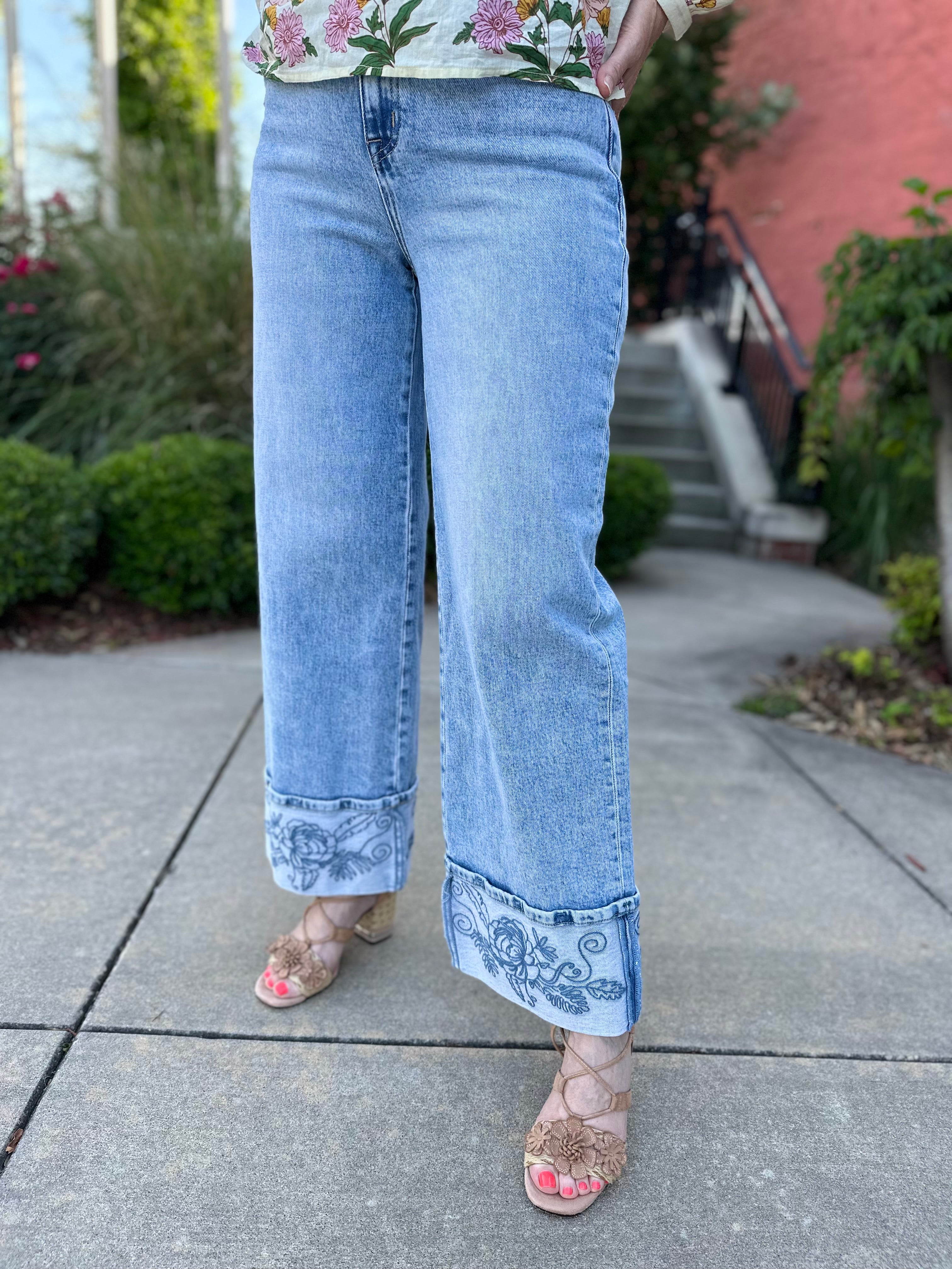 Bella Embroidery Cuffed Jean