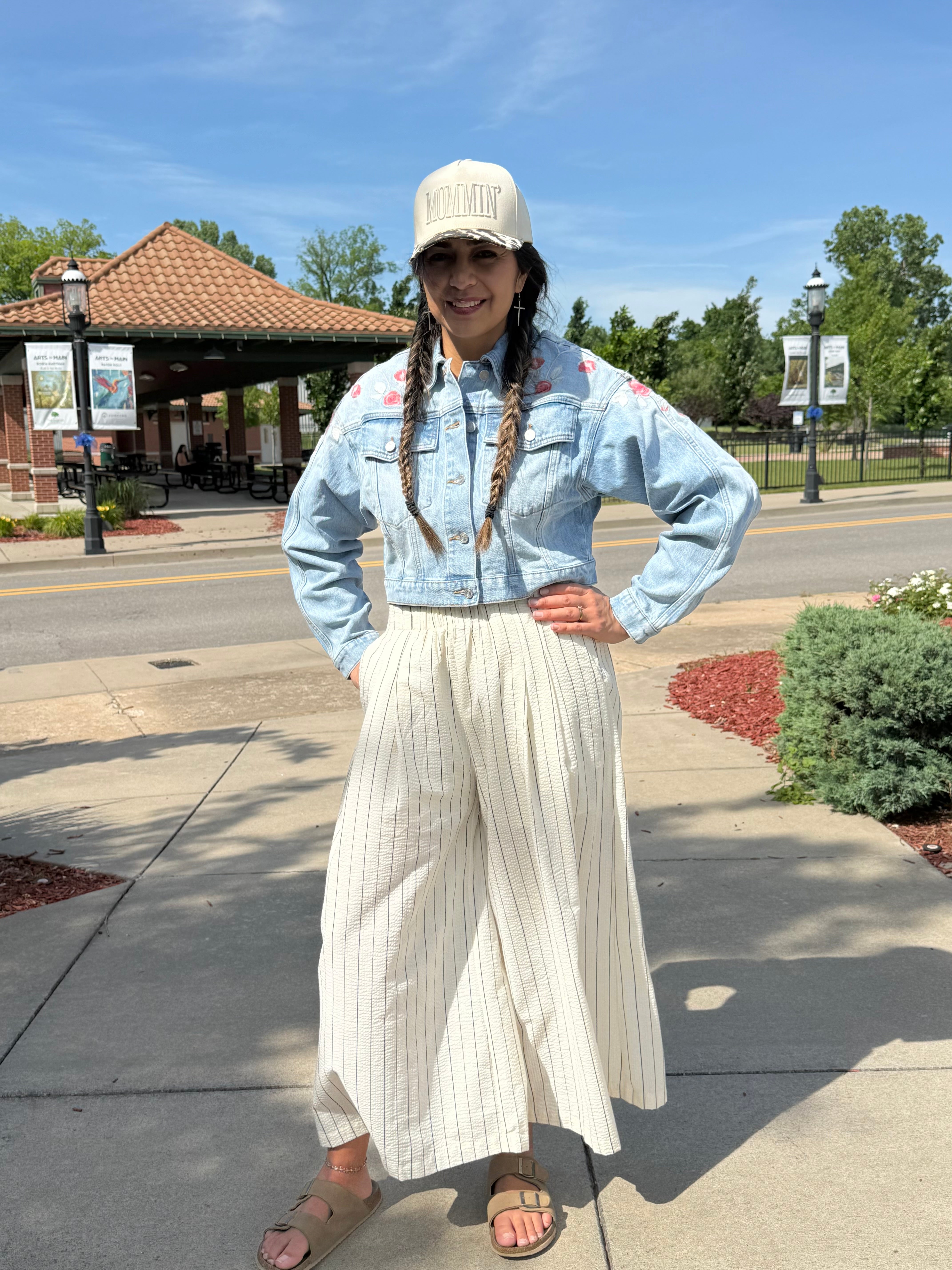 Paris Floral Crop Jacket in Denim Floral – vibrant embroidered cropped outerwear by Bayeas, boho-luxe style