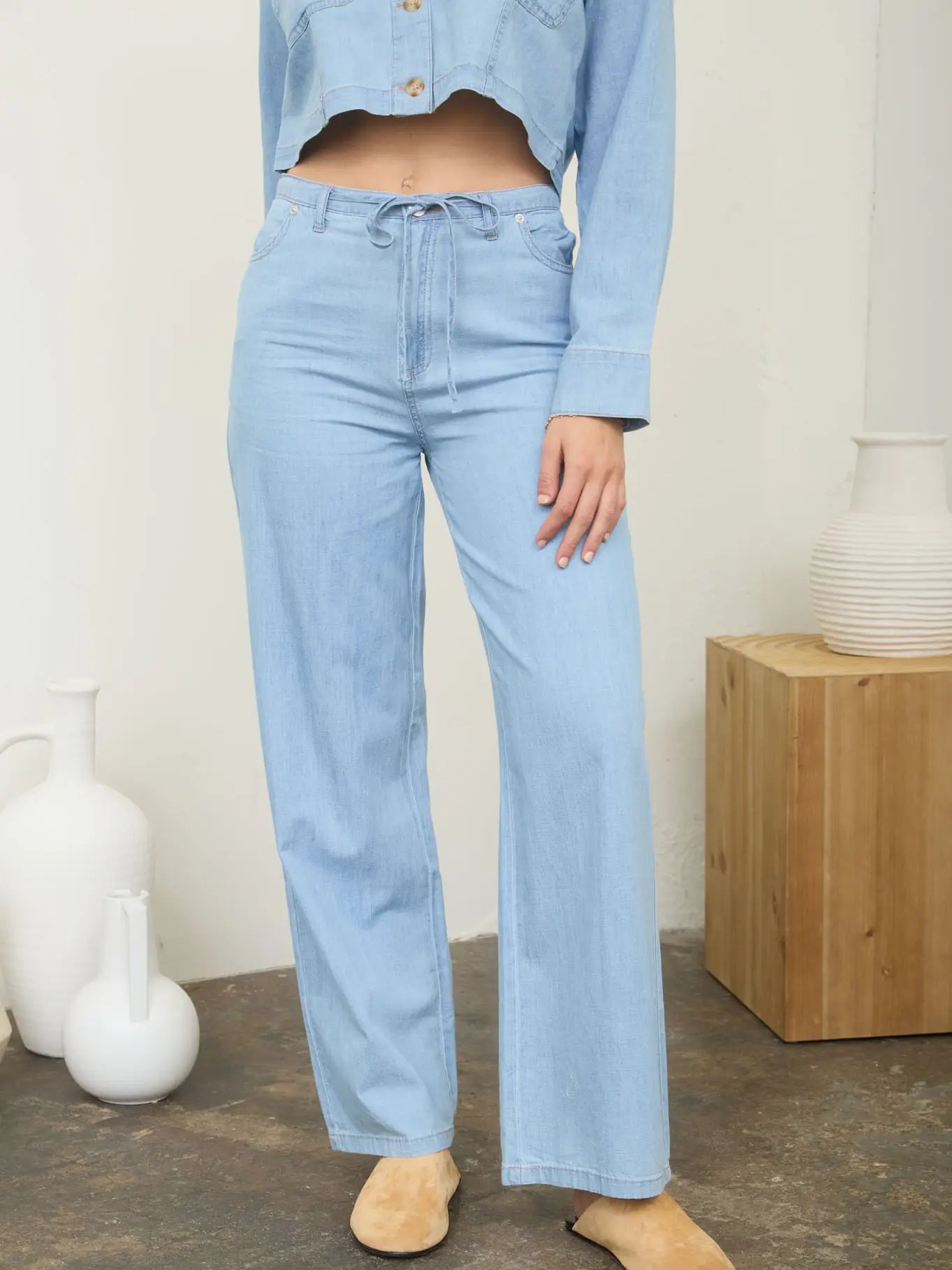 Prairie Blue Wide-Leg Denim Pants
