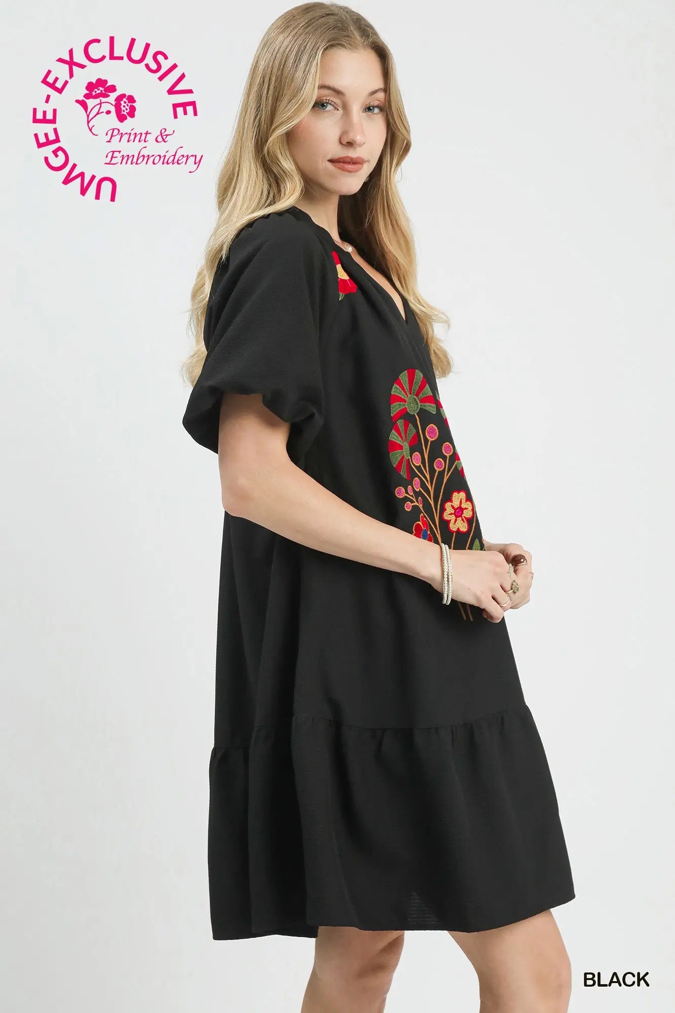 Wildflower Embroidered Flutter Sleeve Dress