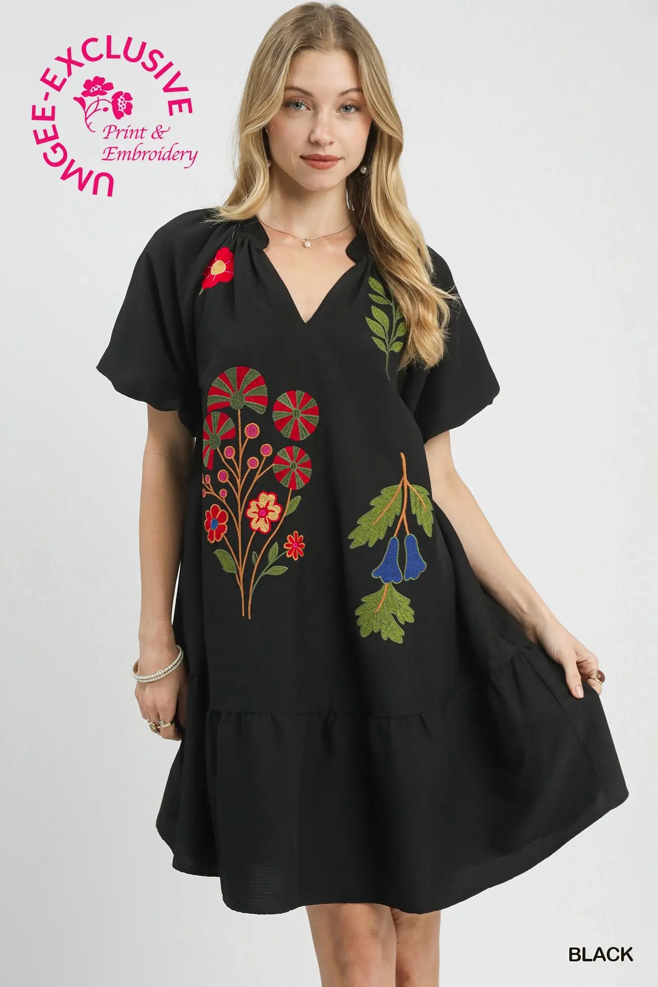 Wildflower Embroidered Flutter Sleeve Dress