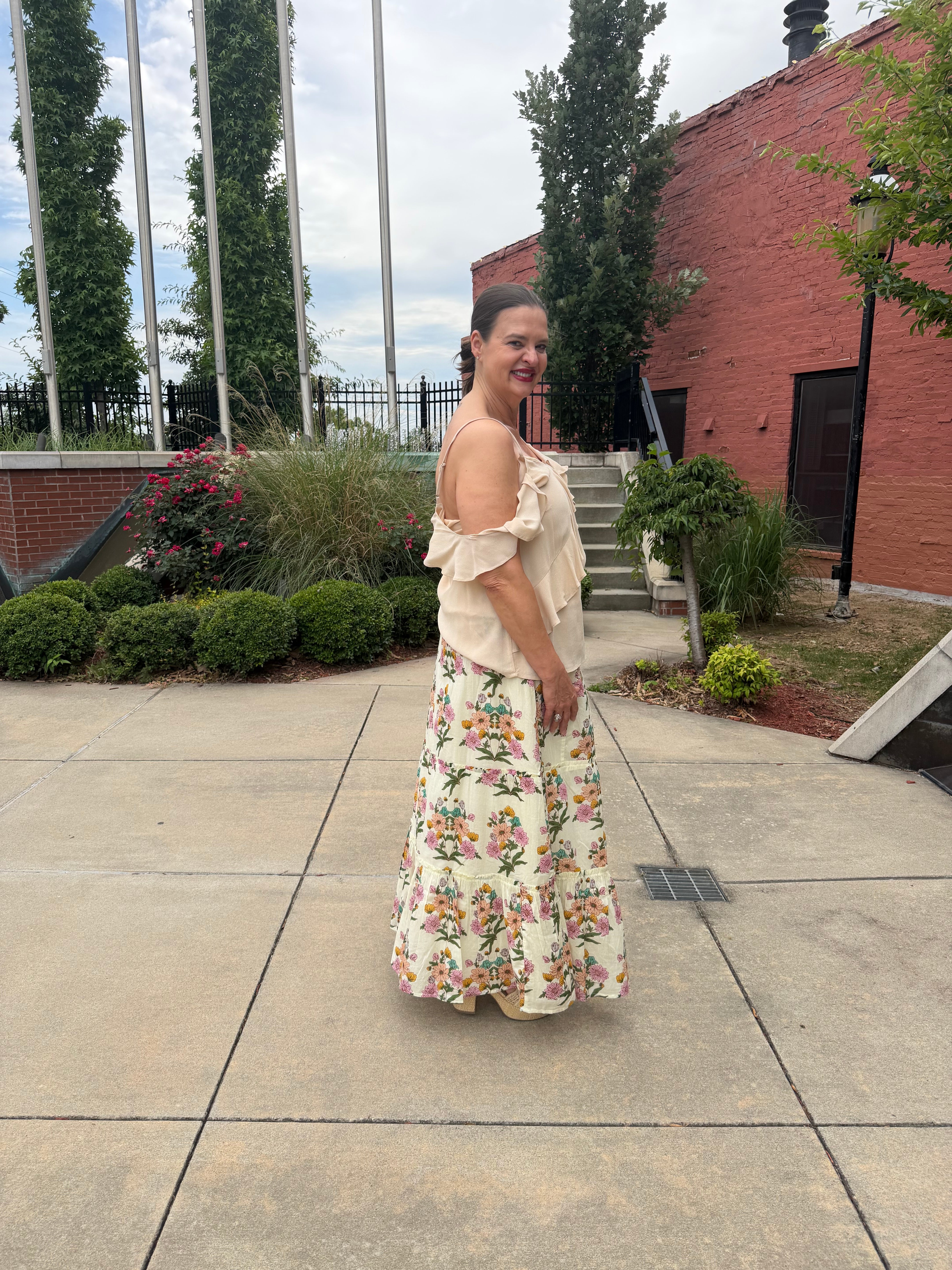 Newport Skirt – 100% pure cotton, flowing boho silhouette, side view