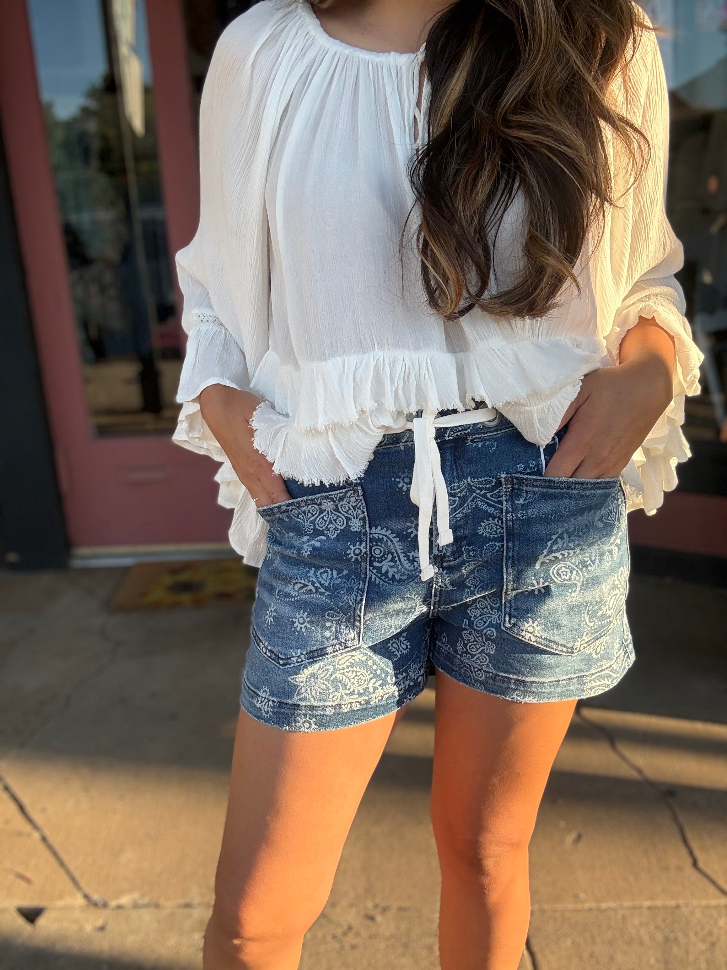 Bandana Blues Paisley Denim Shorts