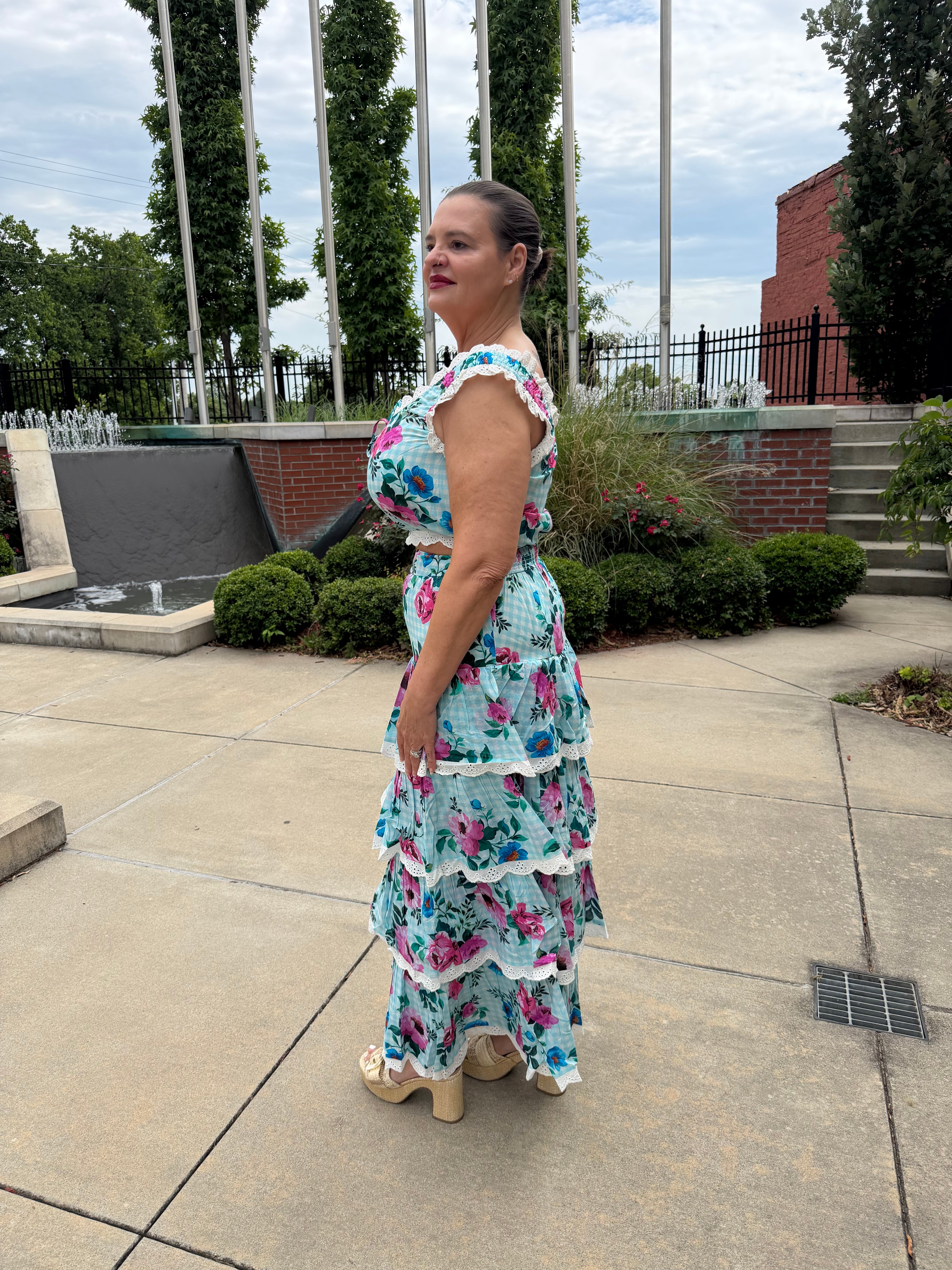 Monet Floral Maxi Skirt – romantic boho-luxe skirt, styled editorial