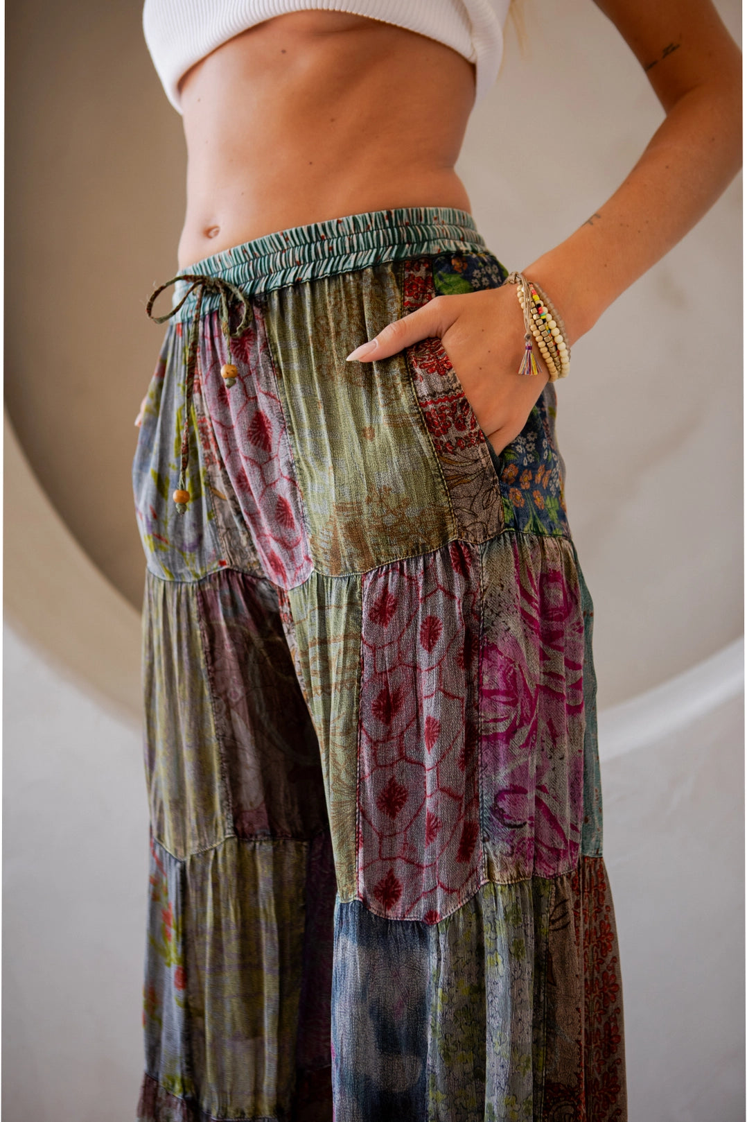 Retro Revival Grey Patchwork Flare Pants