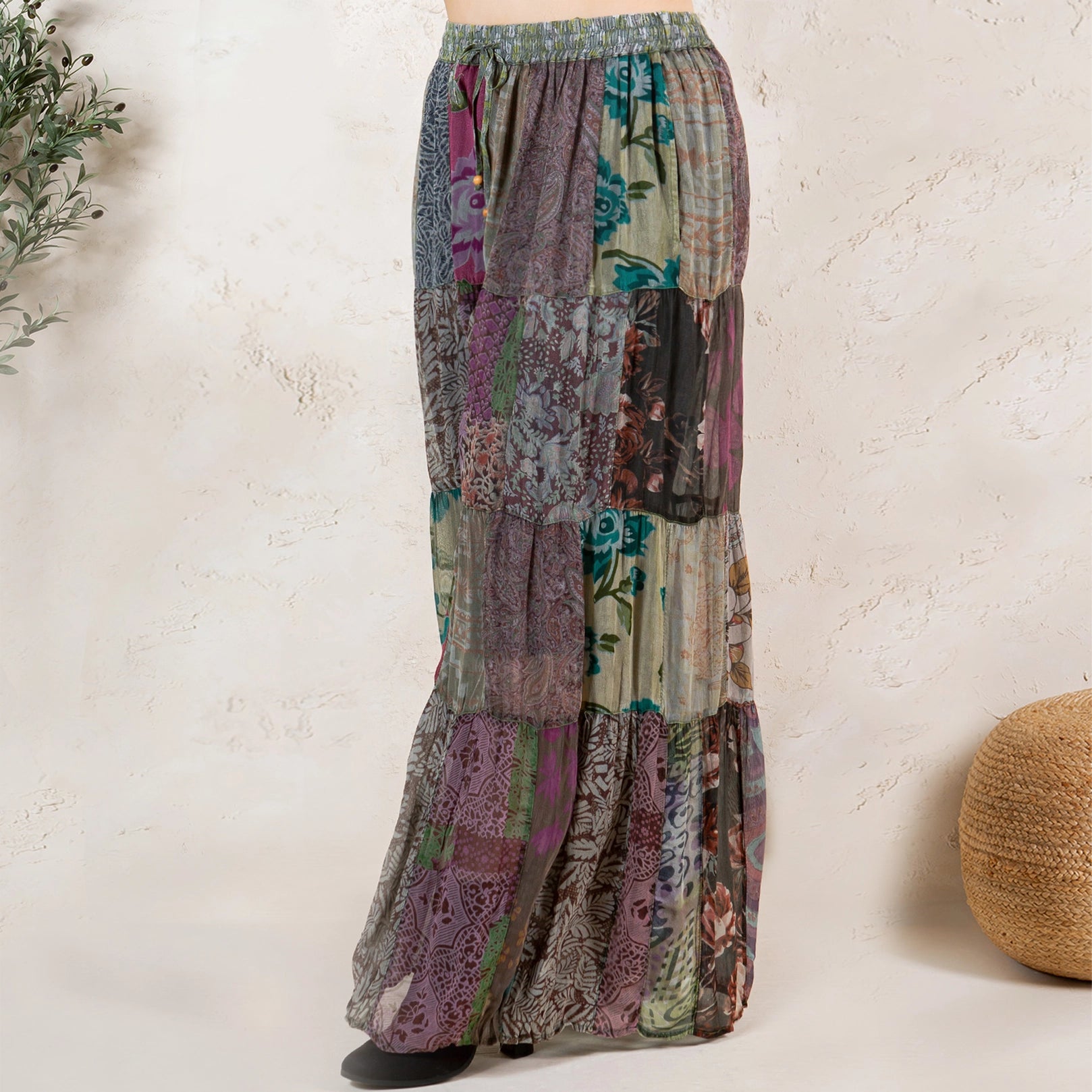 Retro Revival Grey Patchwork Flare Pants