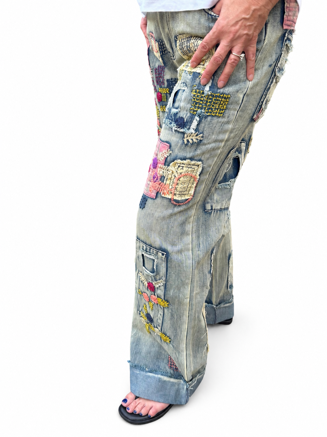 Artisan Patchwork Embroidered Denim Jeans