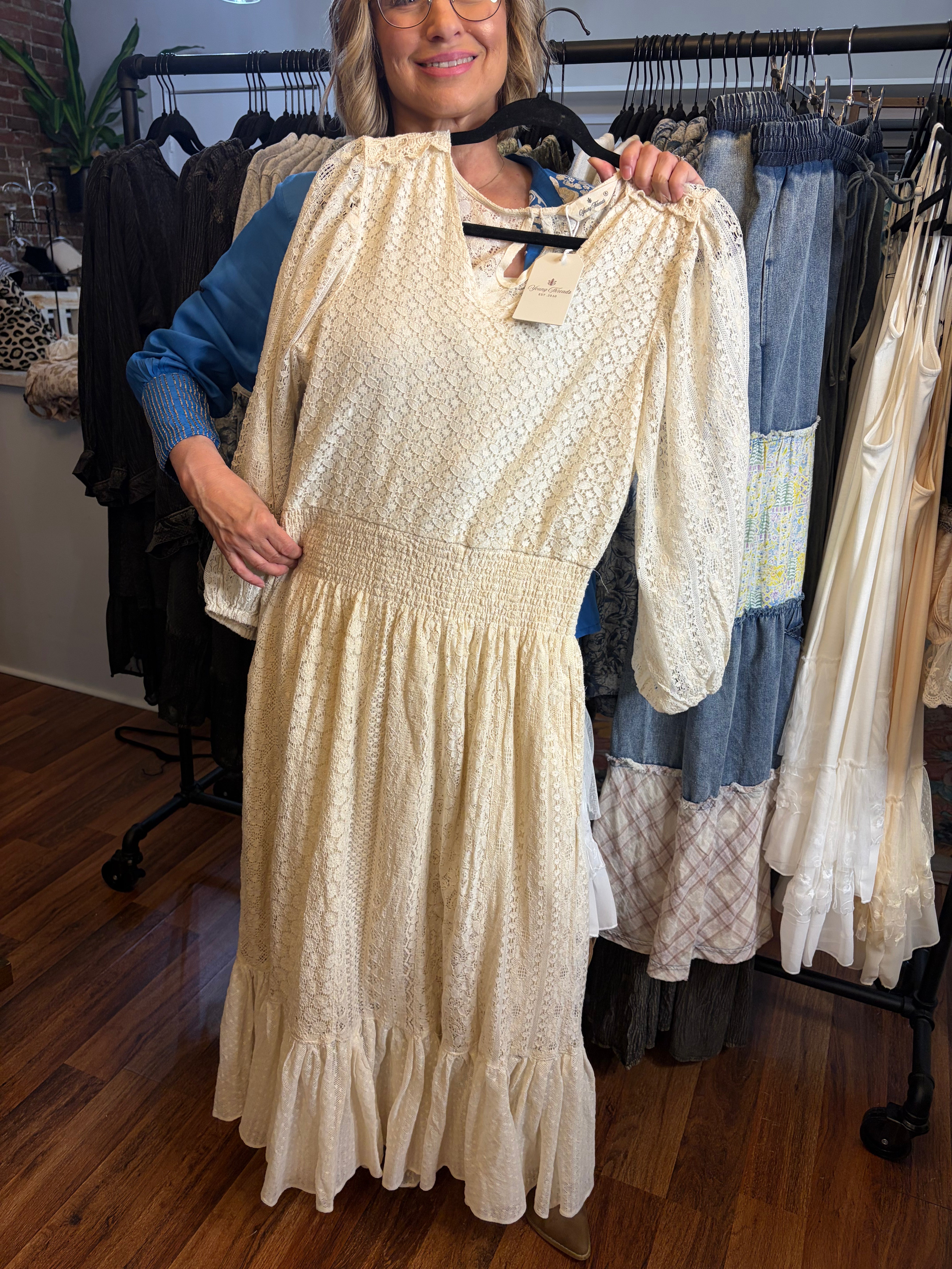 Ivory Lace Boho Maxi Dress