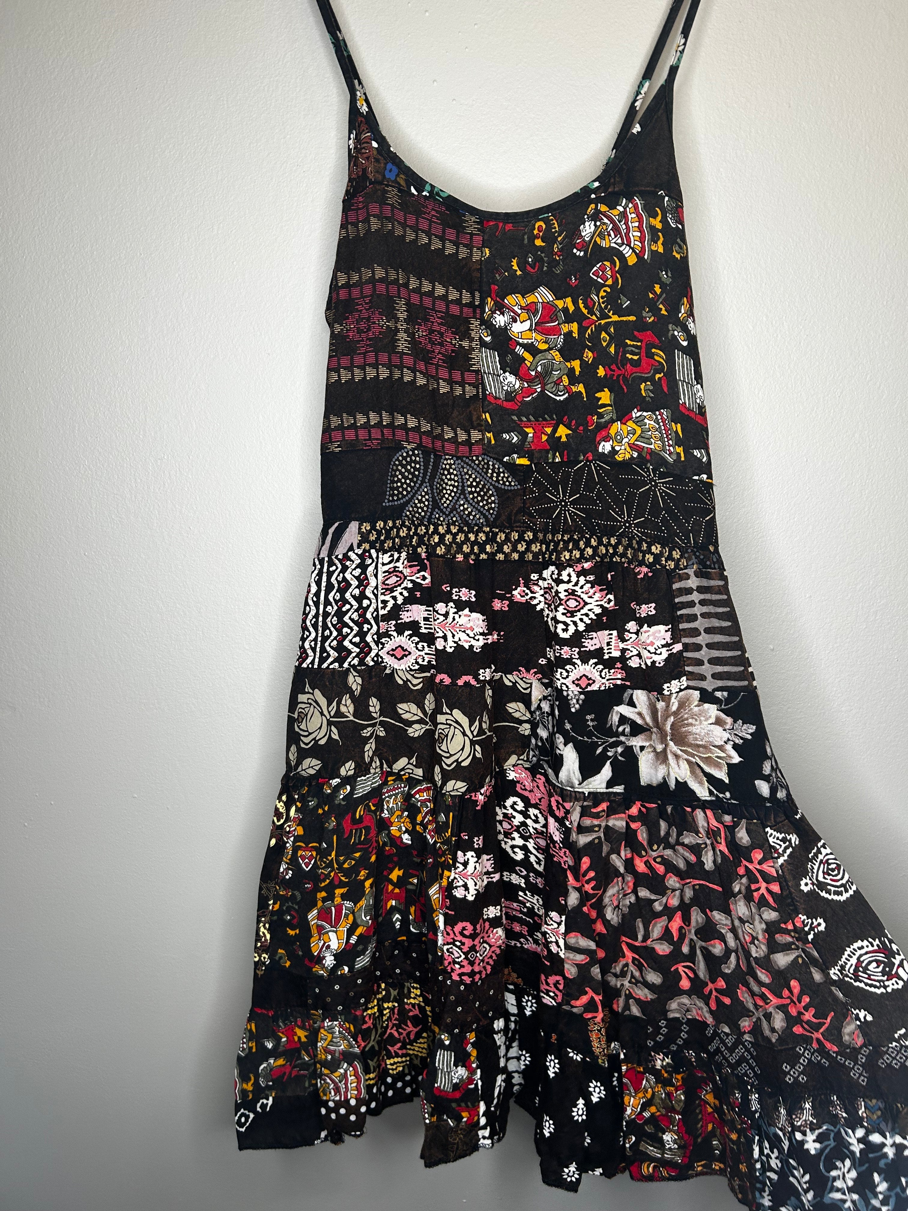 Brown Multi-Color Patchwork Short Dress