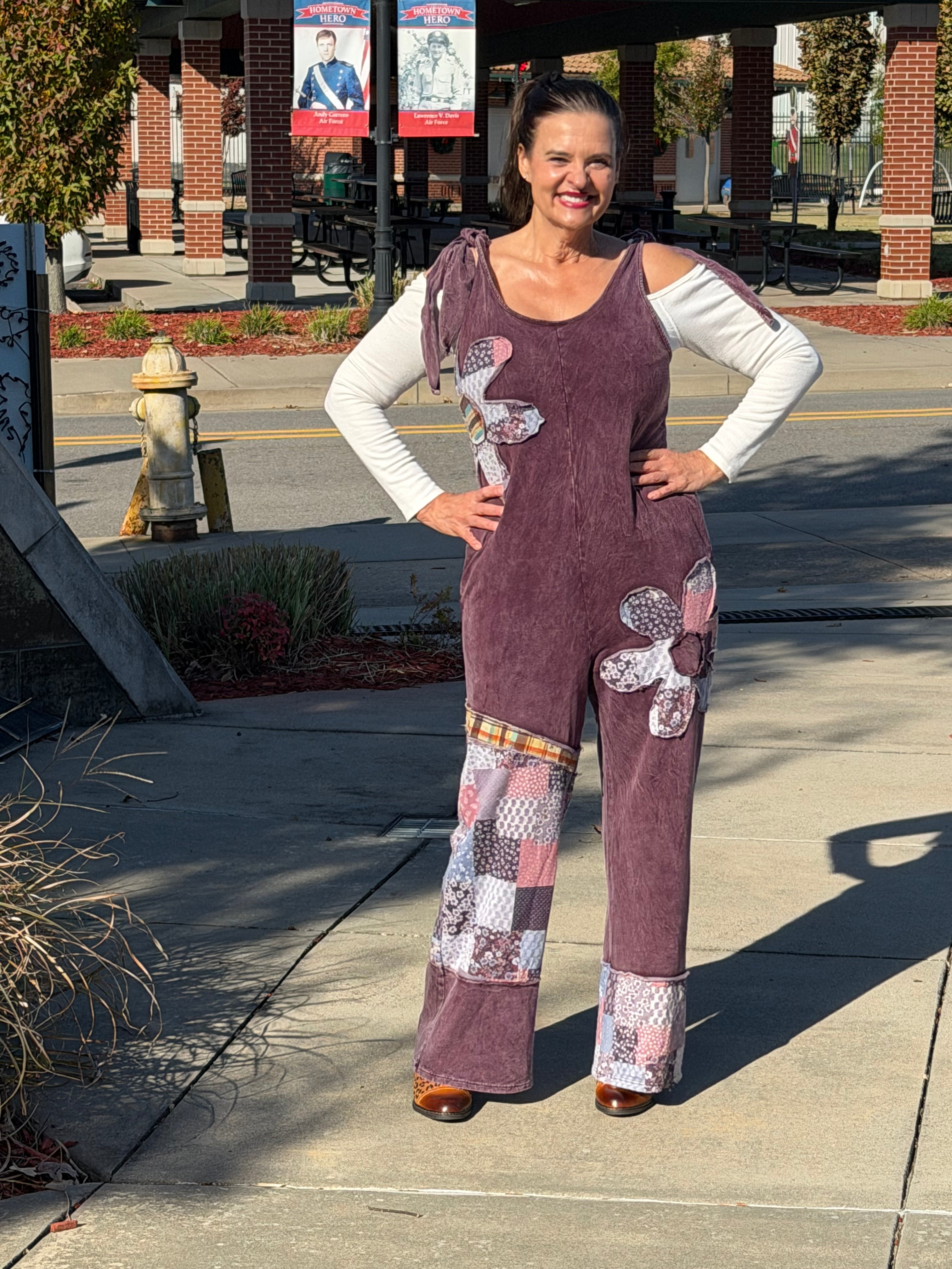 Daisy Patchwork Tie Jumpsuit