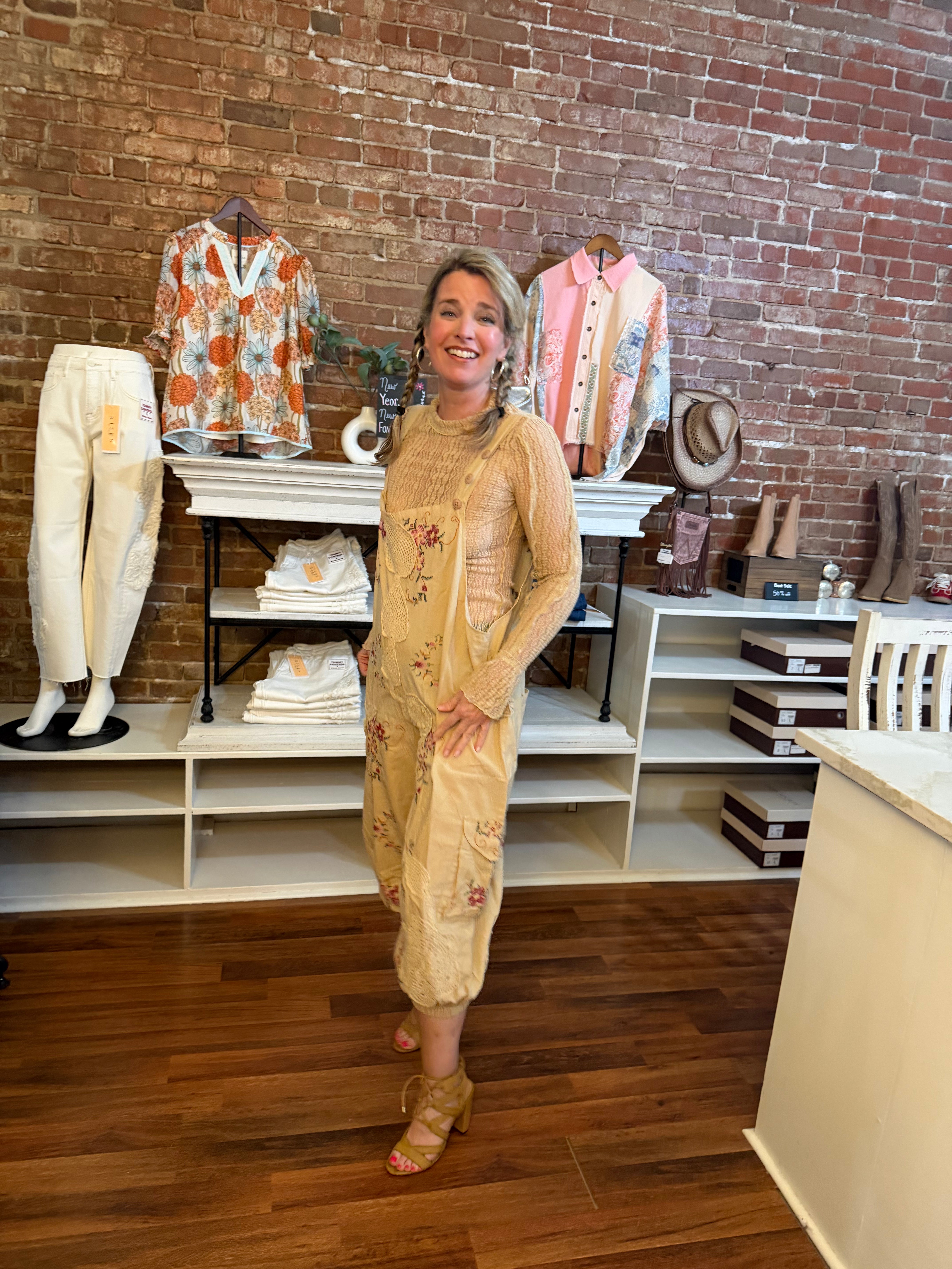 The Gypsy Soul Overalls - full-length side view showing relaxed fit and vintage aesthetic