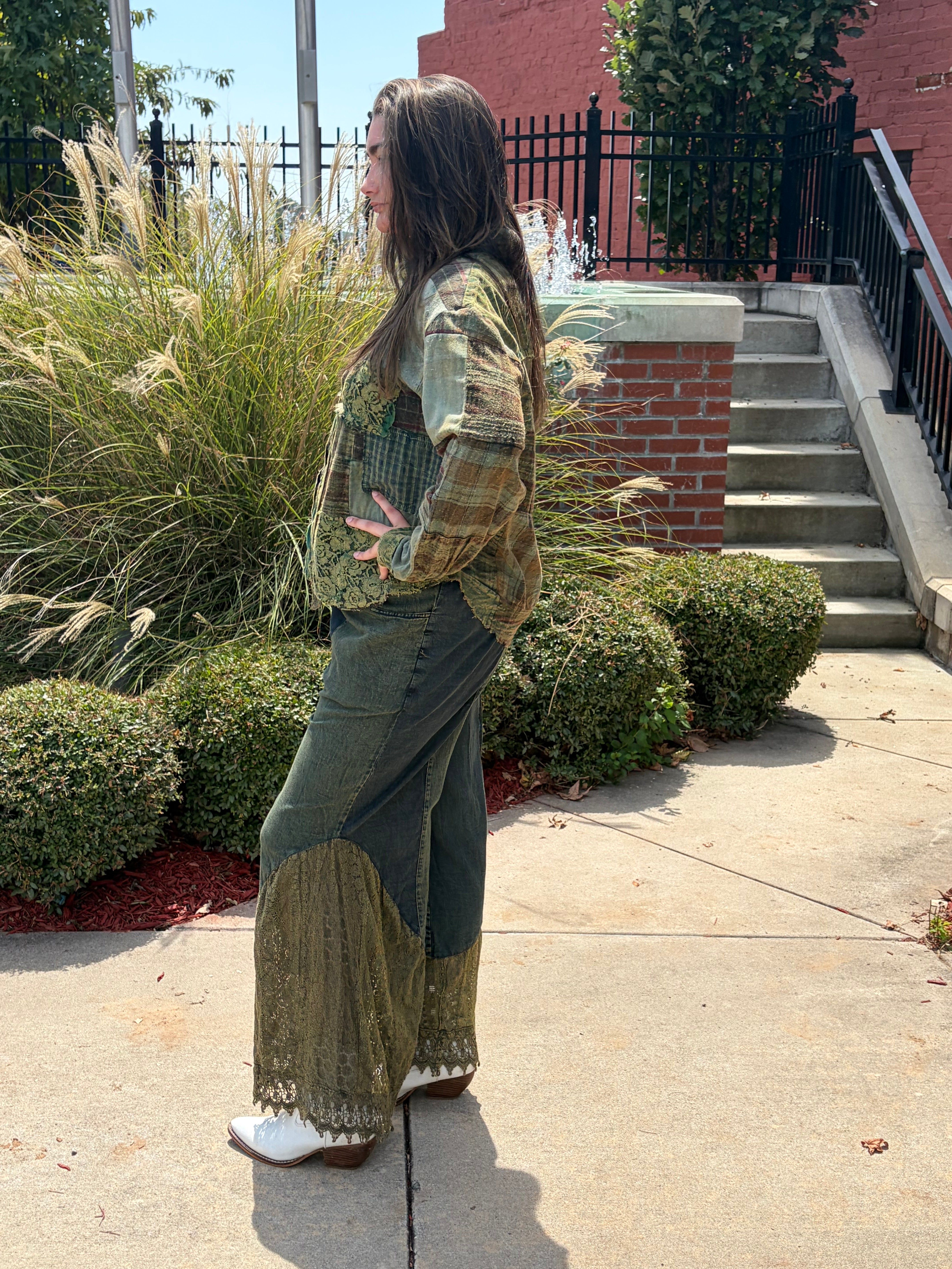 Olive Patchwork Plaid Overshirt Jacket