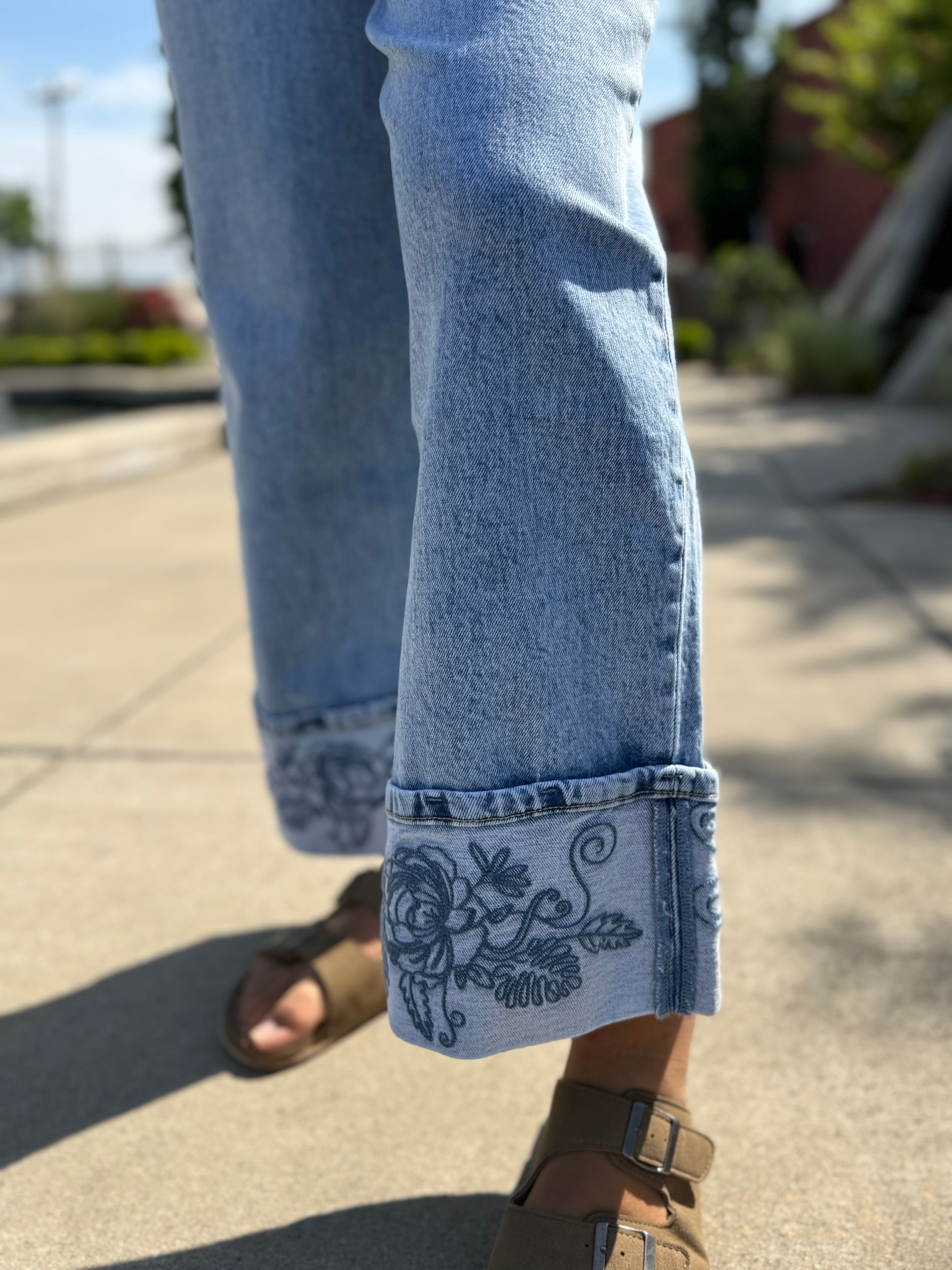 Bella Embroidery Cuffed Jean
