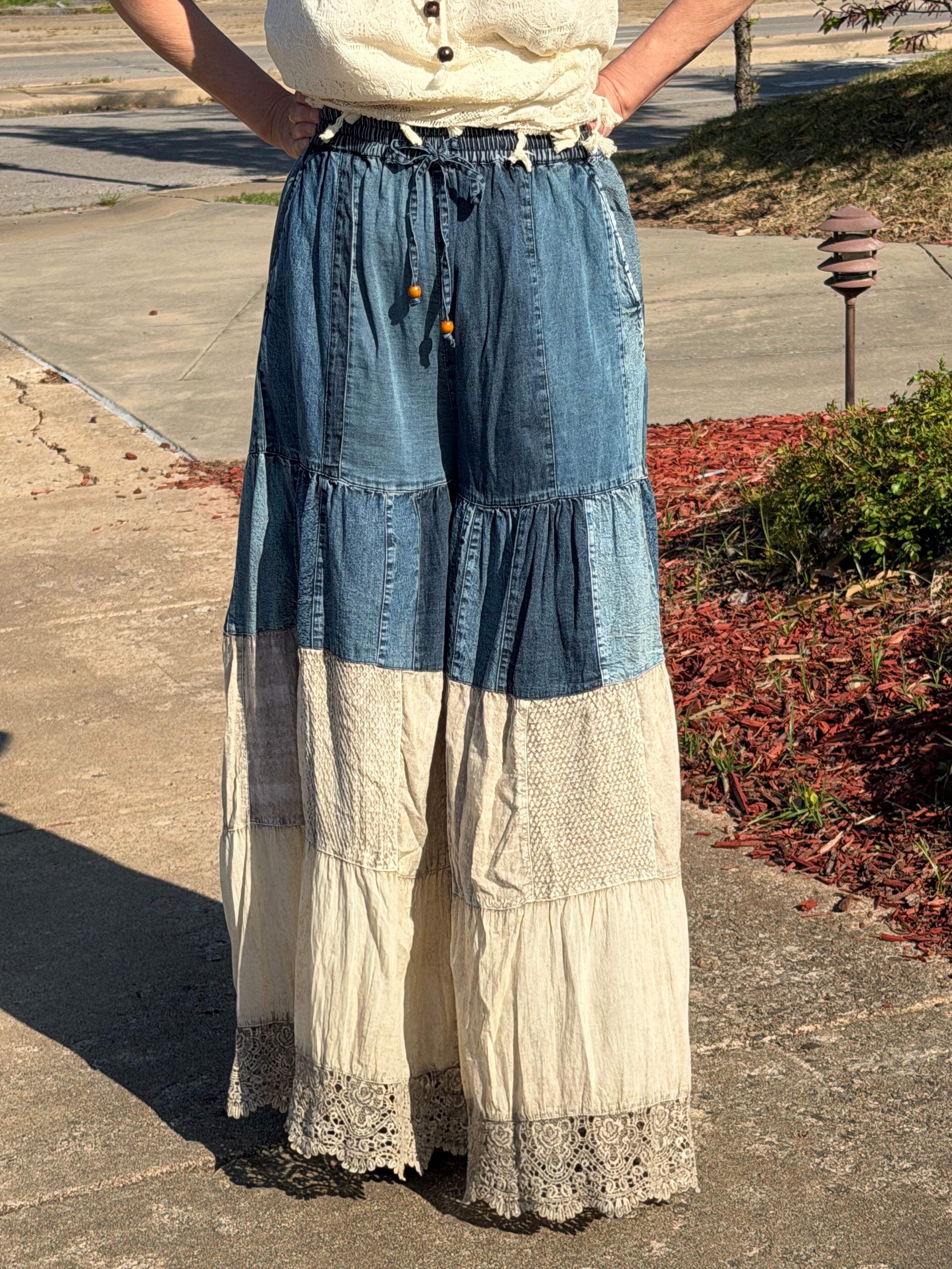 Wanderlust Patchwork Wide-Leg Pants
