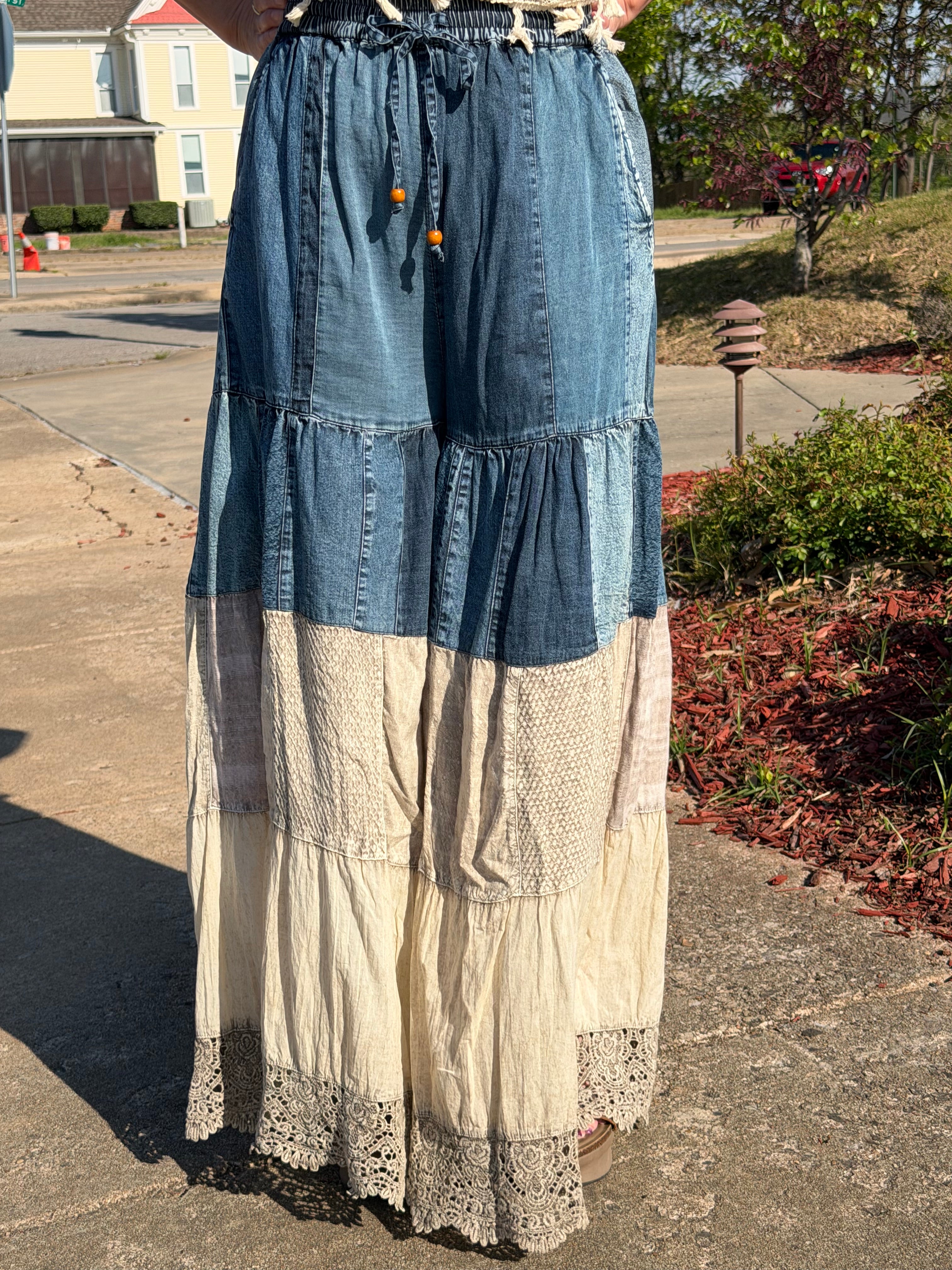 Wanderlust Patchwork Wide-Leg Pants