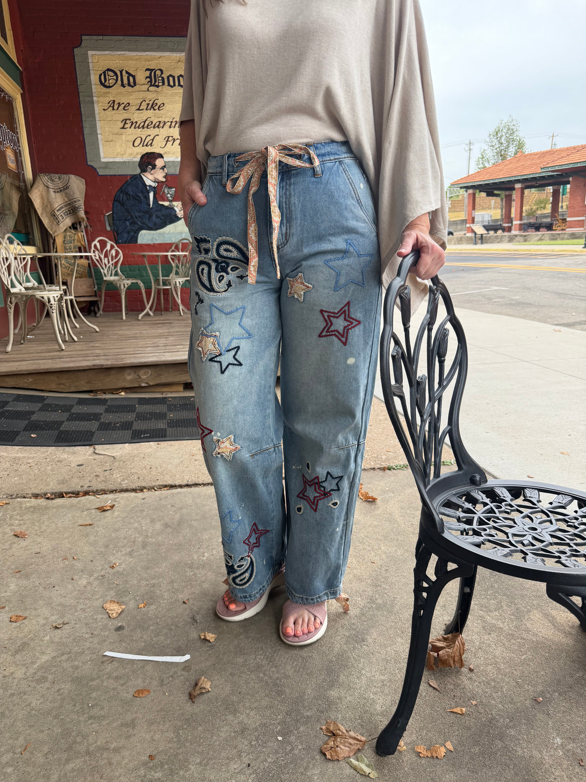 Stars & Paisley Barrel Embroidered Jean
