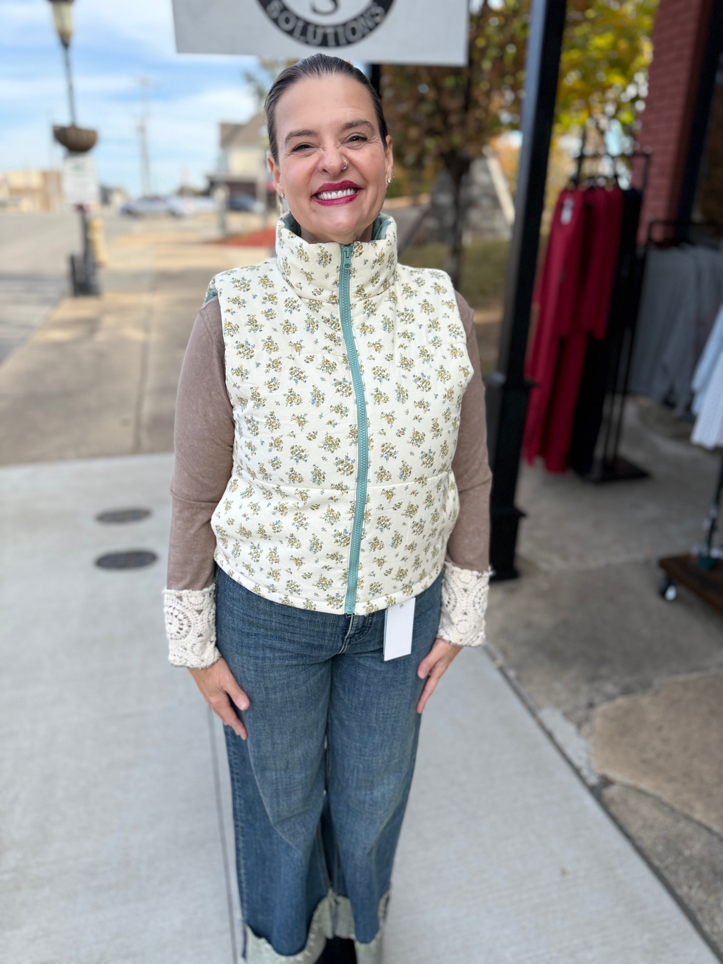 Sweet Floral Puffer Vest