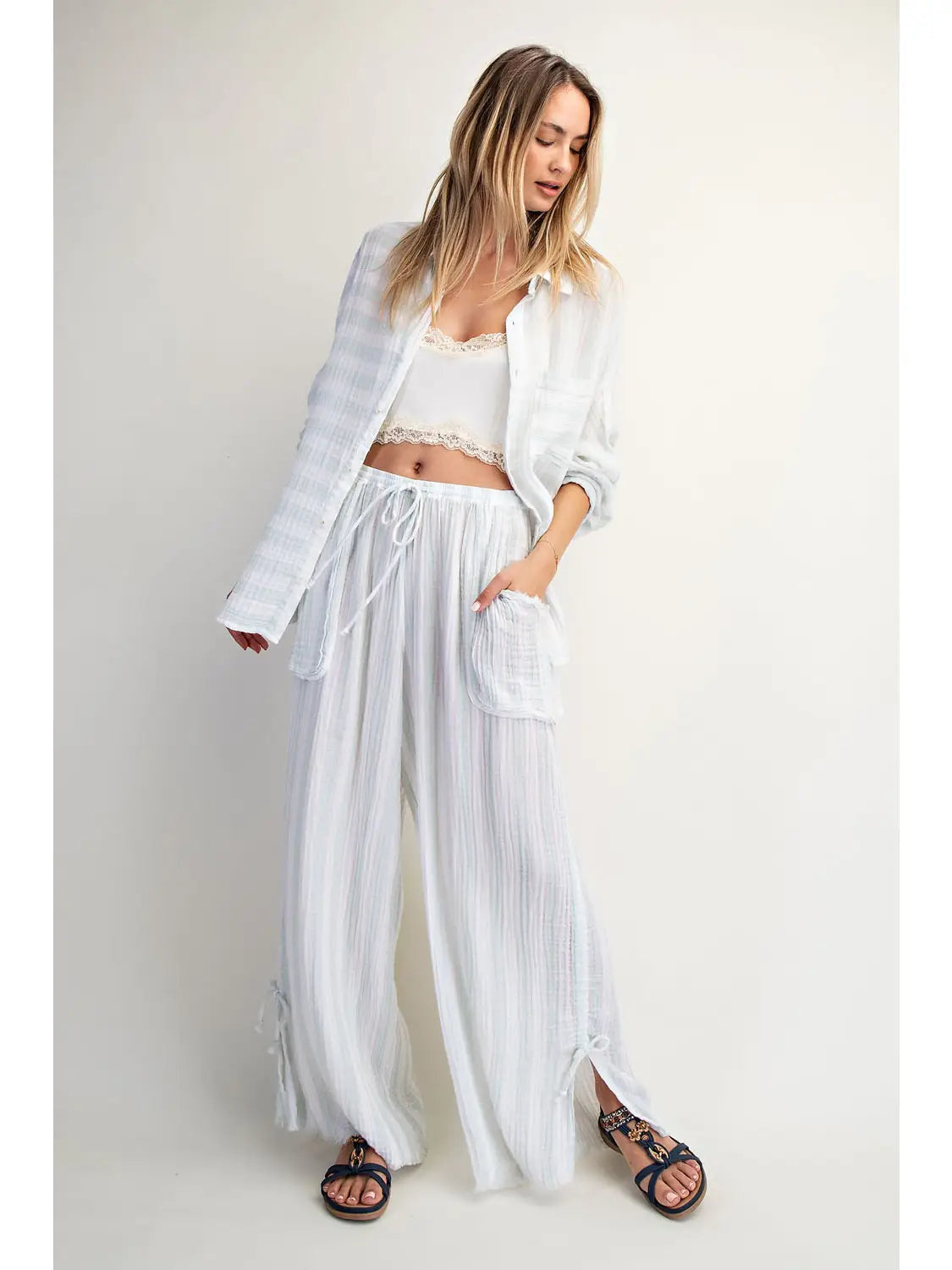 The Coastal Wide Leg Gauze Pants