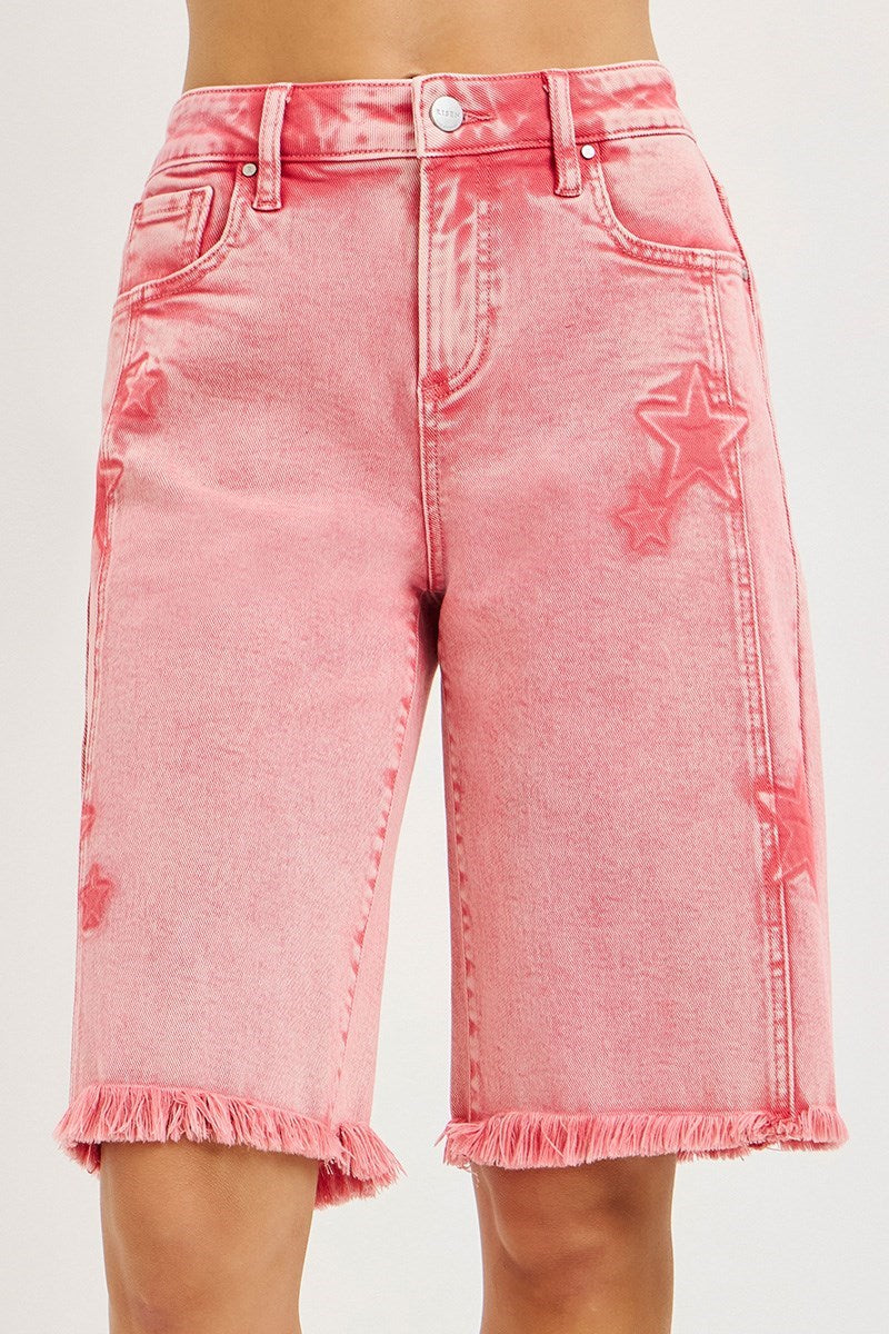 Slouchy Star Print Bermuda - front view, star shade print, relaxed mid-rise bermuda, Spirit & Wind Boutique