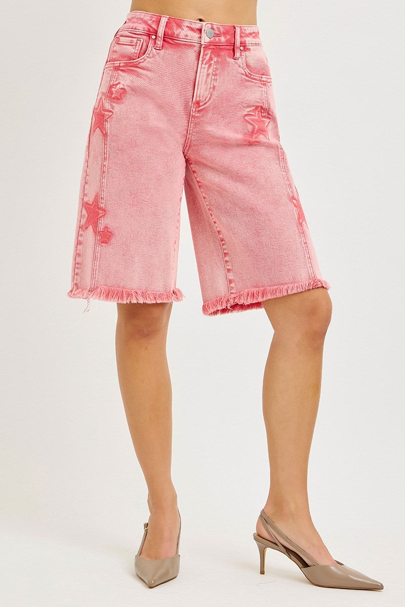 Slouchy Star Print Bermuda - front view, star shade print, relaxed mid-rise bermuda, Spirit & Wind Boutique