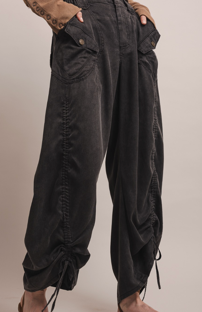 Black Ruched Leg Cargo Pants