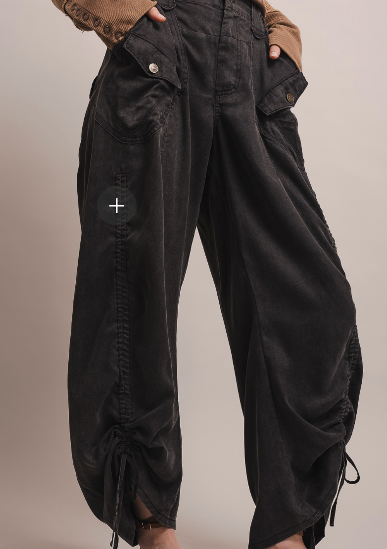Black Ruched Leg Cargo Pants