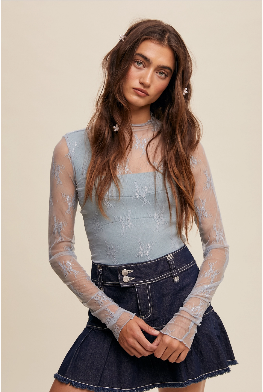 Sheer Lace Long-Sleeve Top