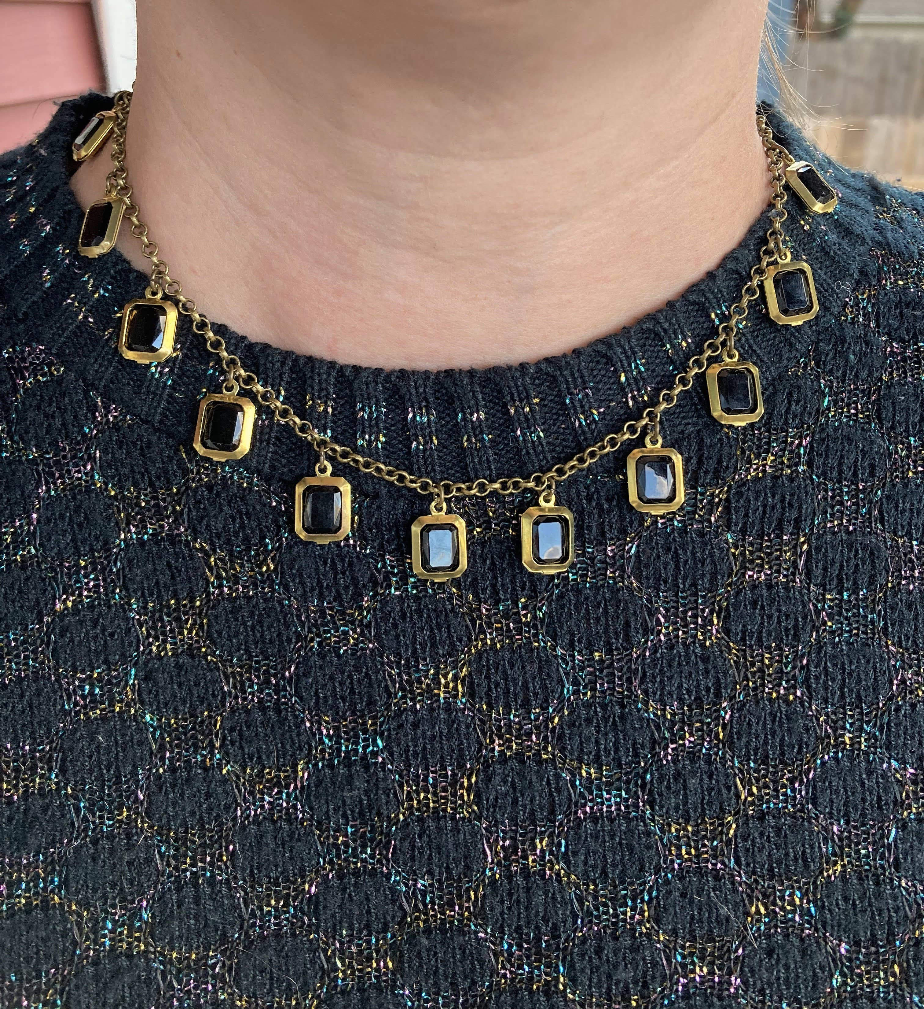 Jet Black Emerald Jewel Choker Necklace