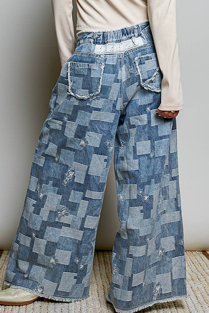 Vintage Bloom Denim Wide Leg Pants