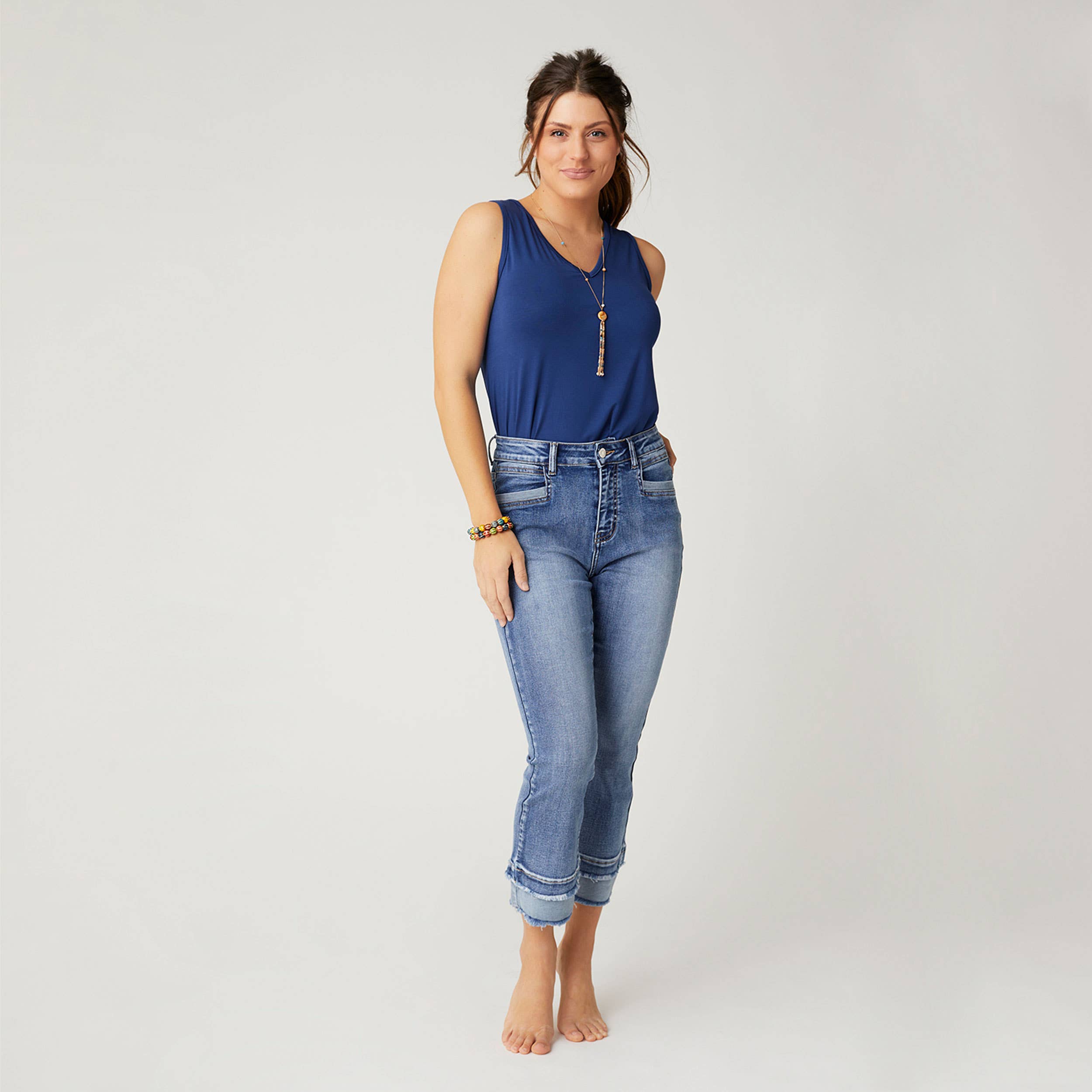 Plus Size EverStretch Boyfriend Capri Jeans with Contrast Bottom