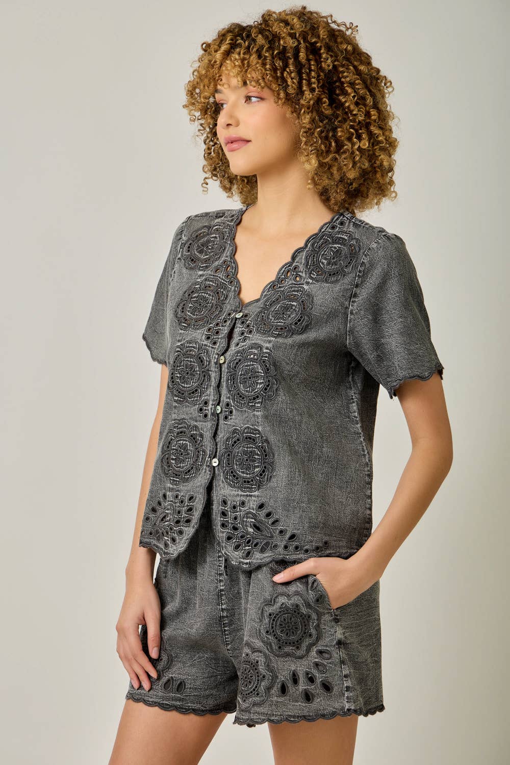 Eyelet Embroidered Washed Tencel Blouse