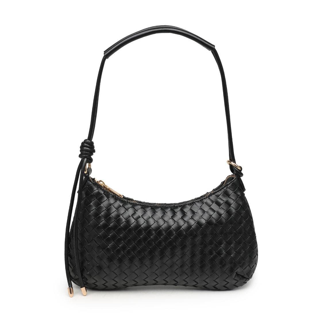 Cindy Woven Crescent Shoulder Bag in Black by Moda Luxe single photo close up on white background