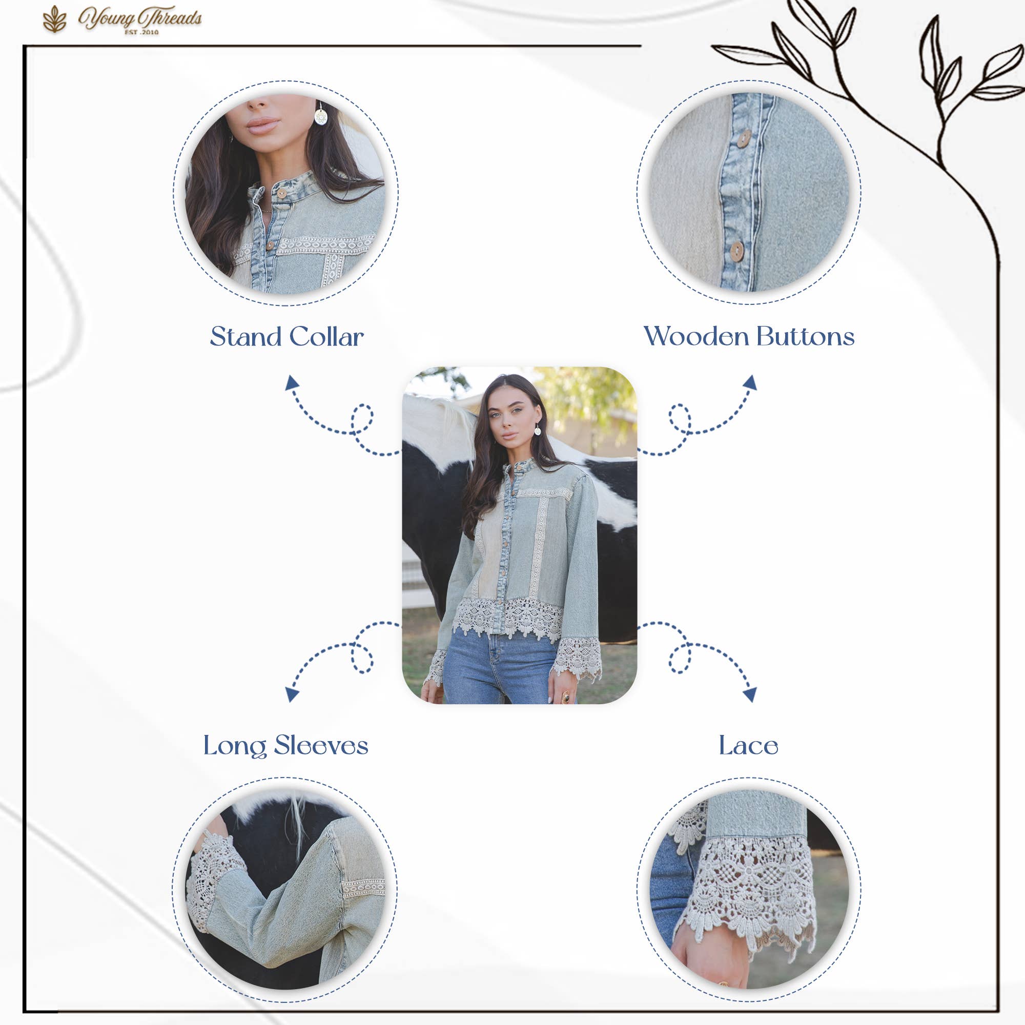 The Havannah Lace Trim Denim Top