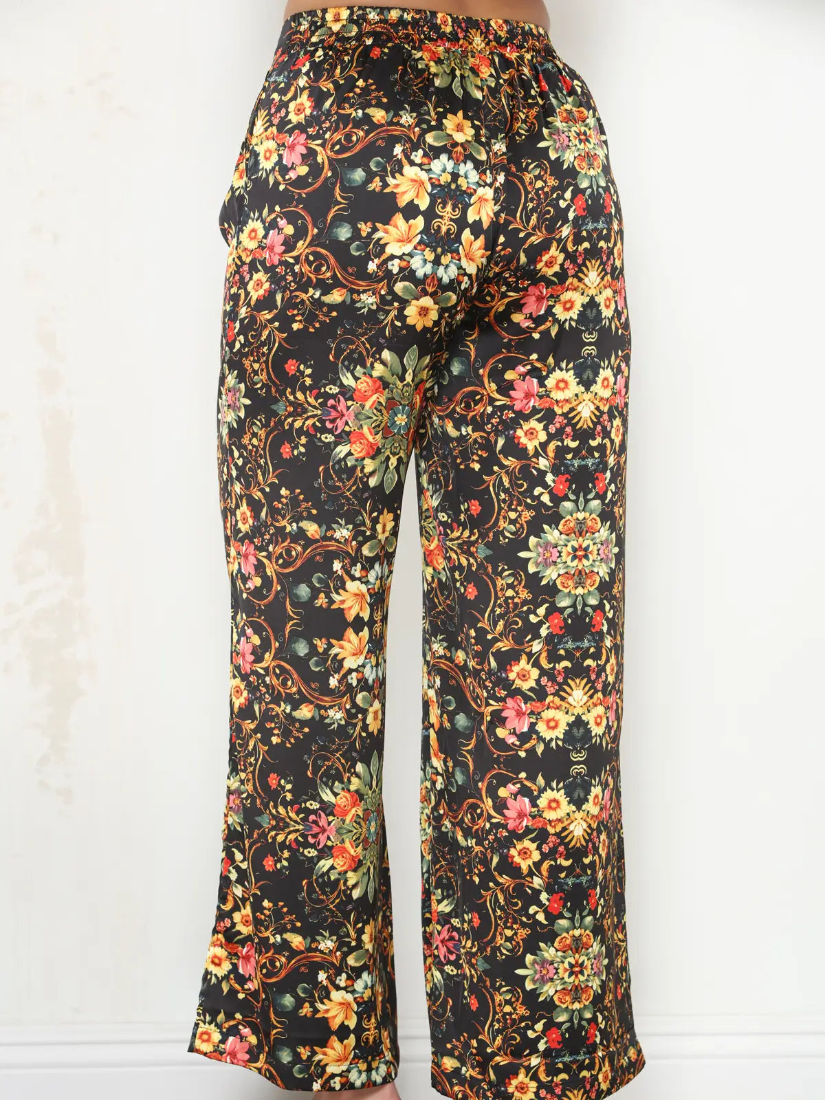 Satin Vintage Floral Wide Leg Pant
