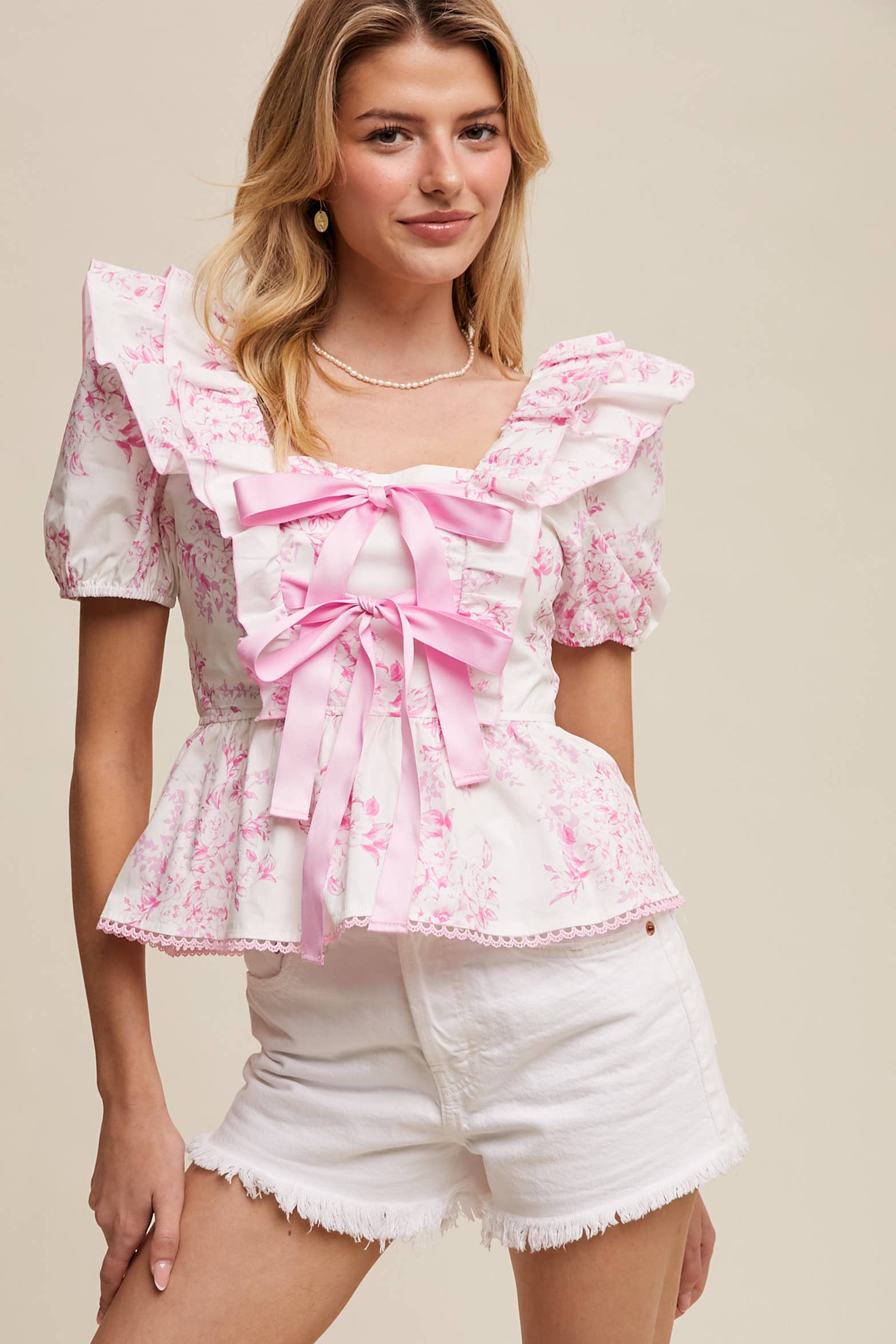 Pretty In Pink Floral Ruffle Peplum Blouse (Regular $54)