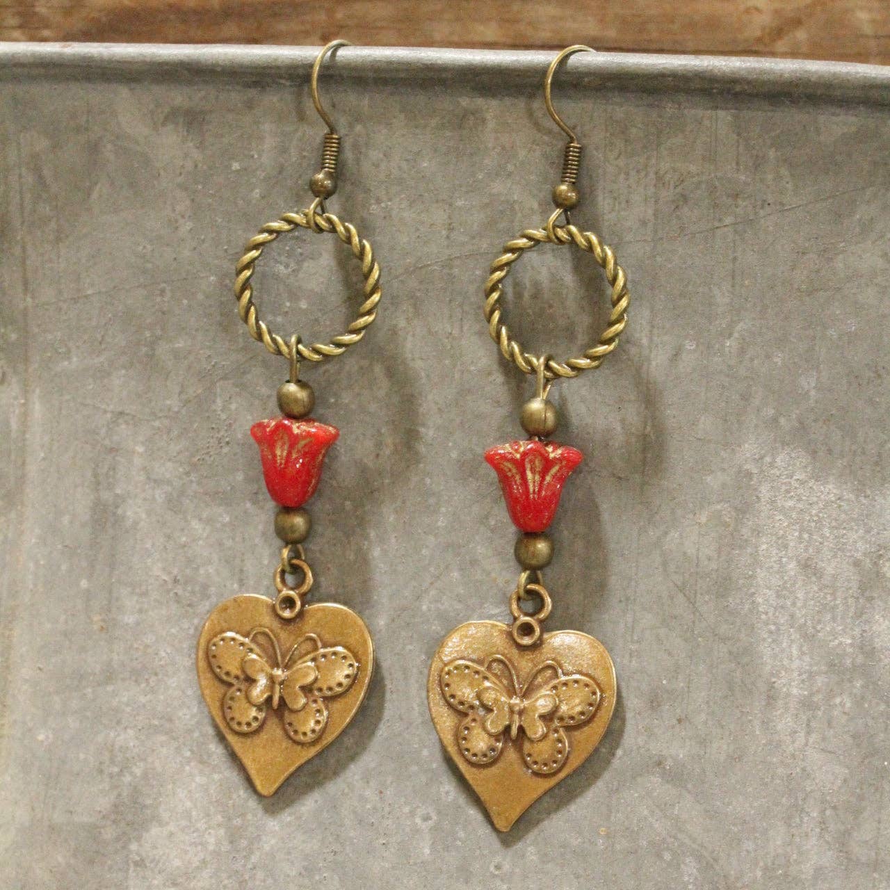 Beauty In The Butterfly Red Czech Dangle Earrings