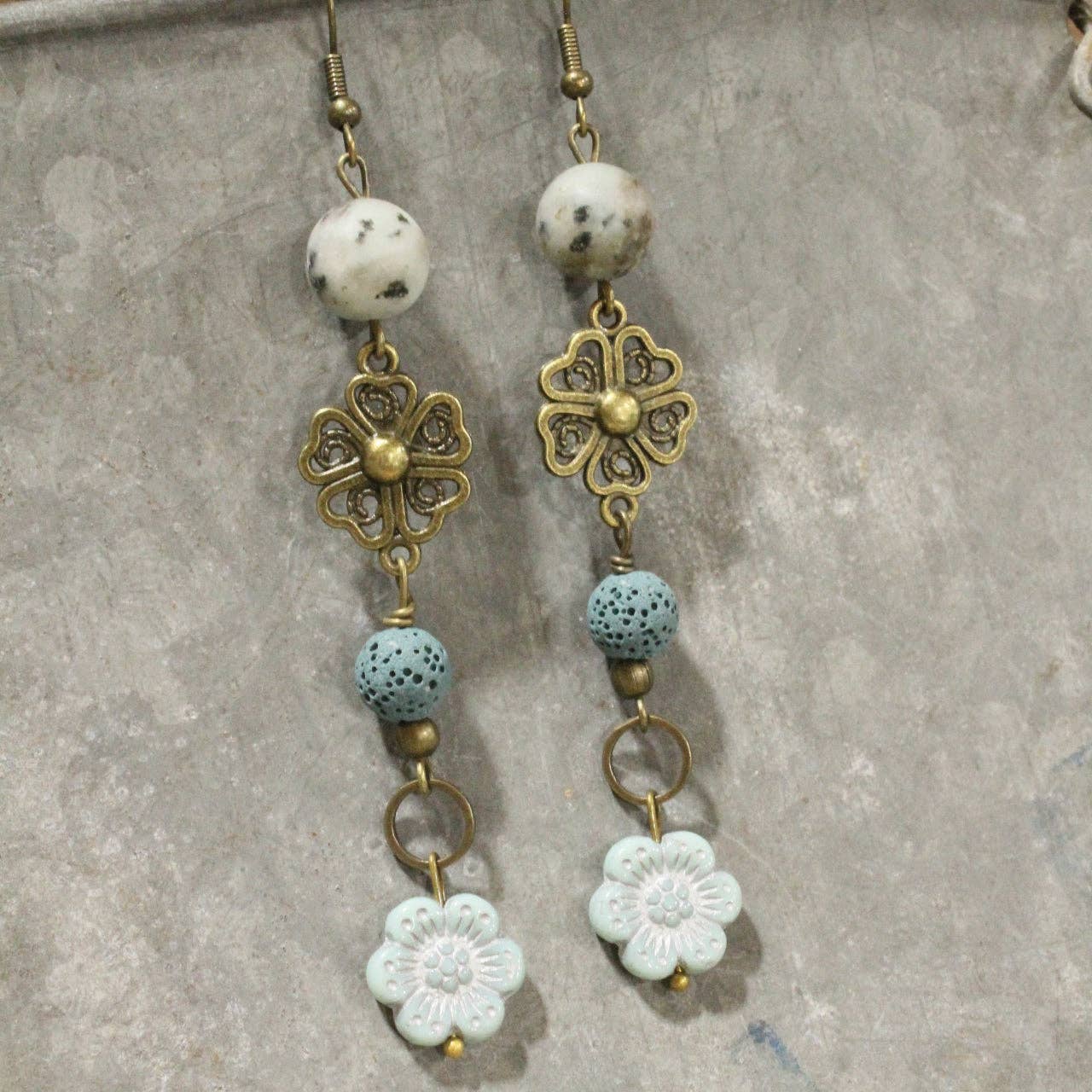 Denim Days Floral Czech & Stone Dangle Earrings