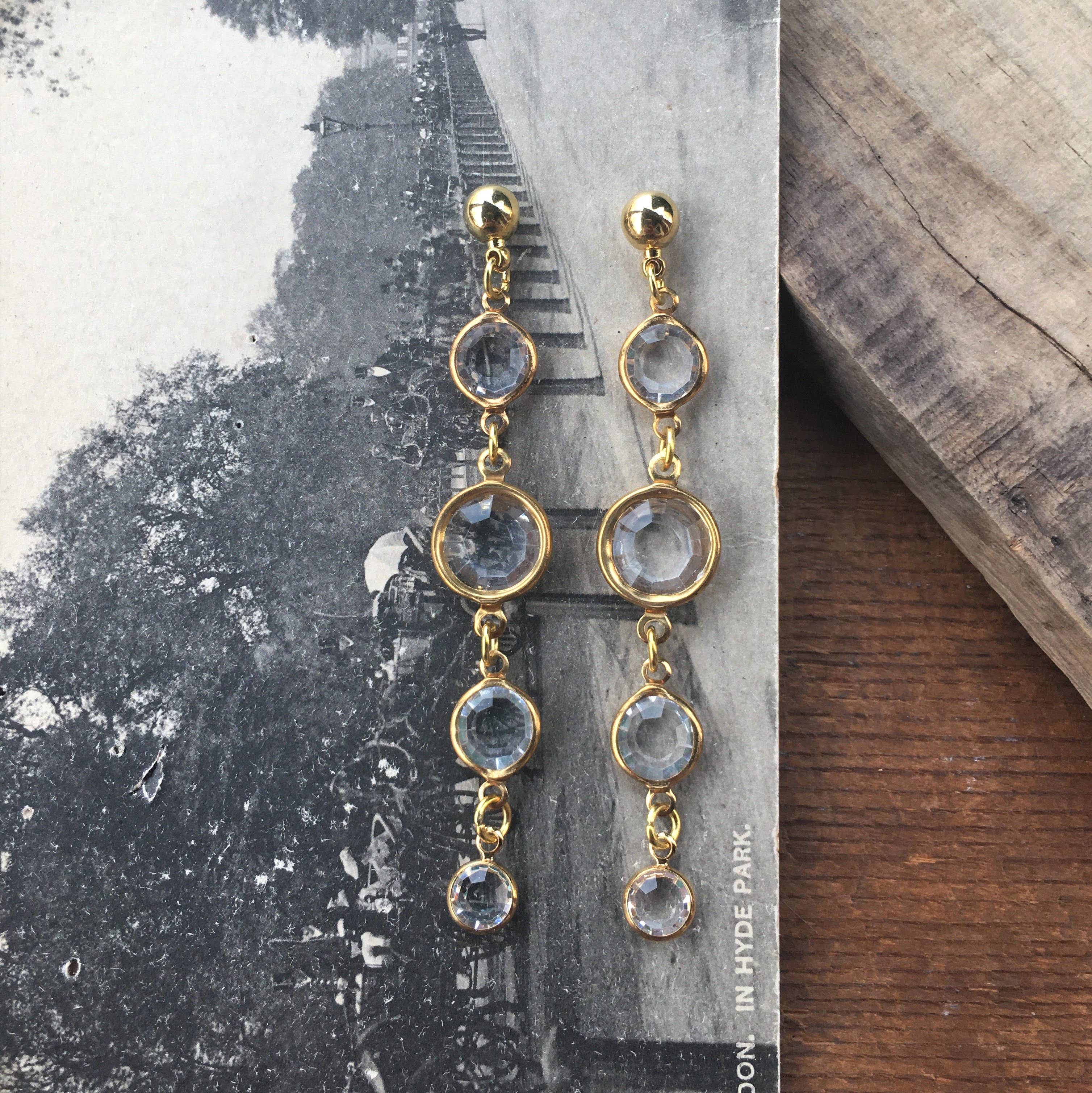 Crystal & Gold Bead Post Earrings