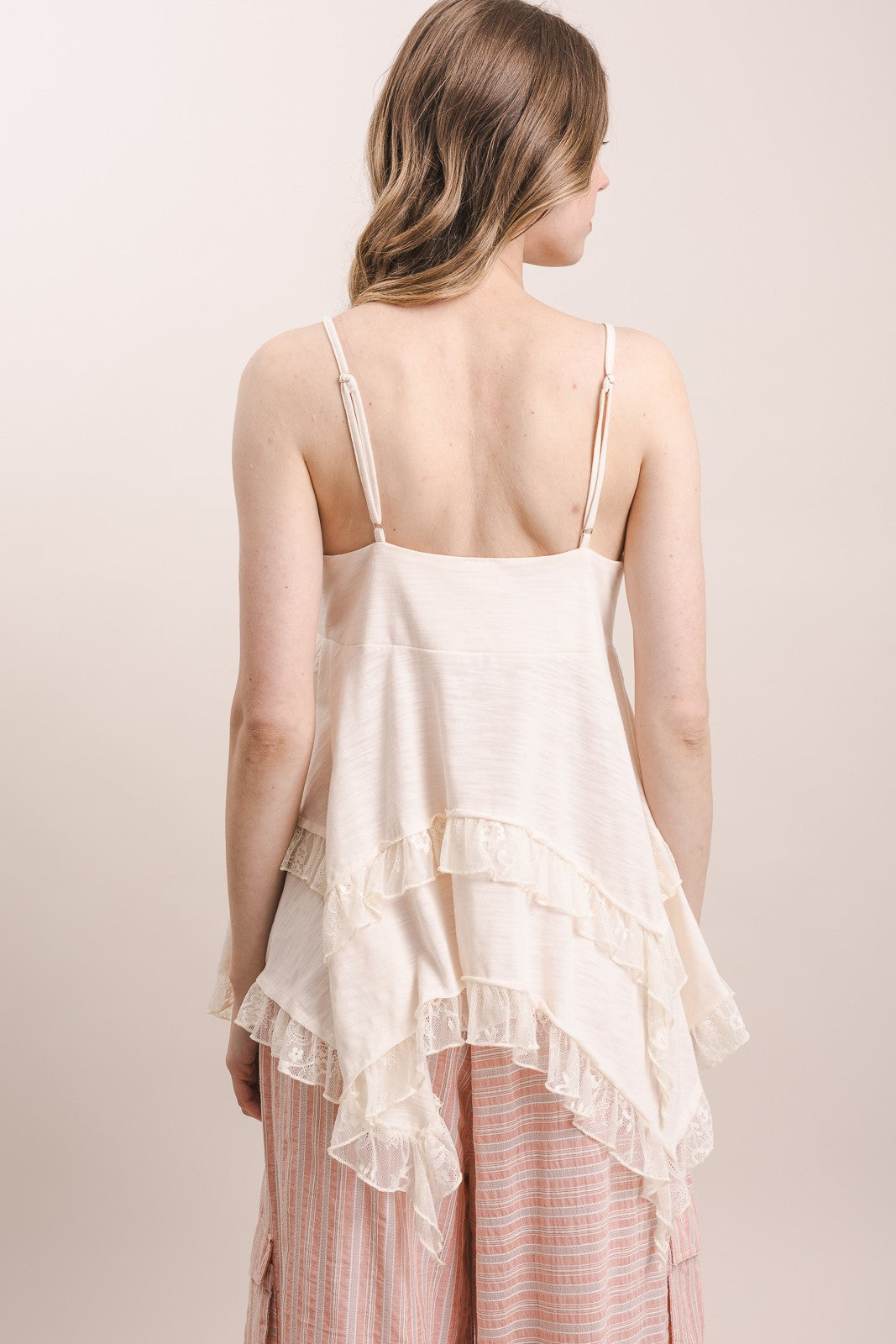 Lace Trim Asymmetric Babydoll Cami Top
