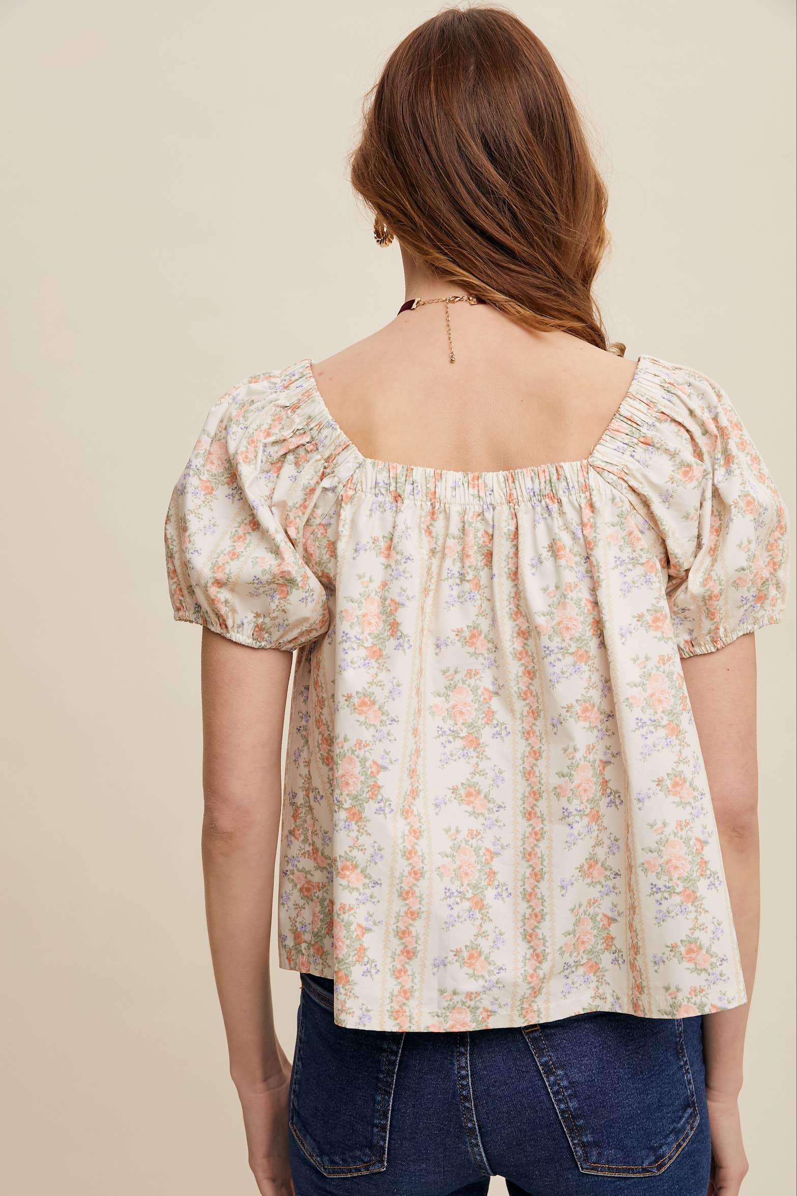Pink Flower Floral Puff Sleeve Blouse
