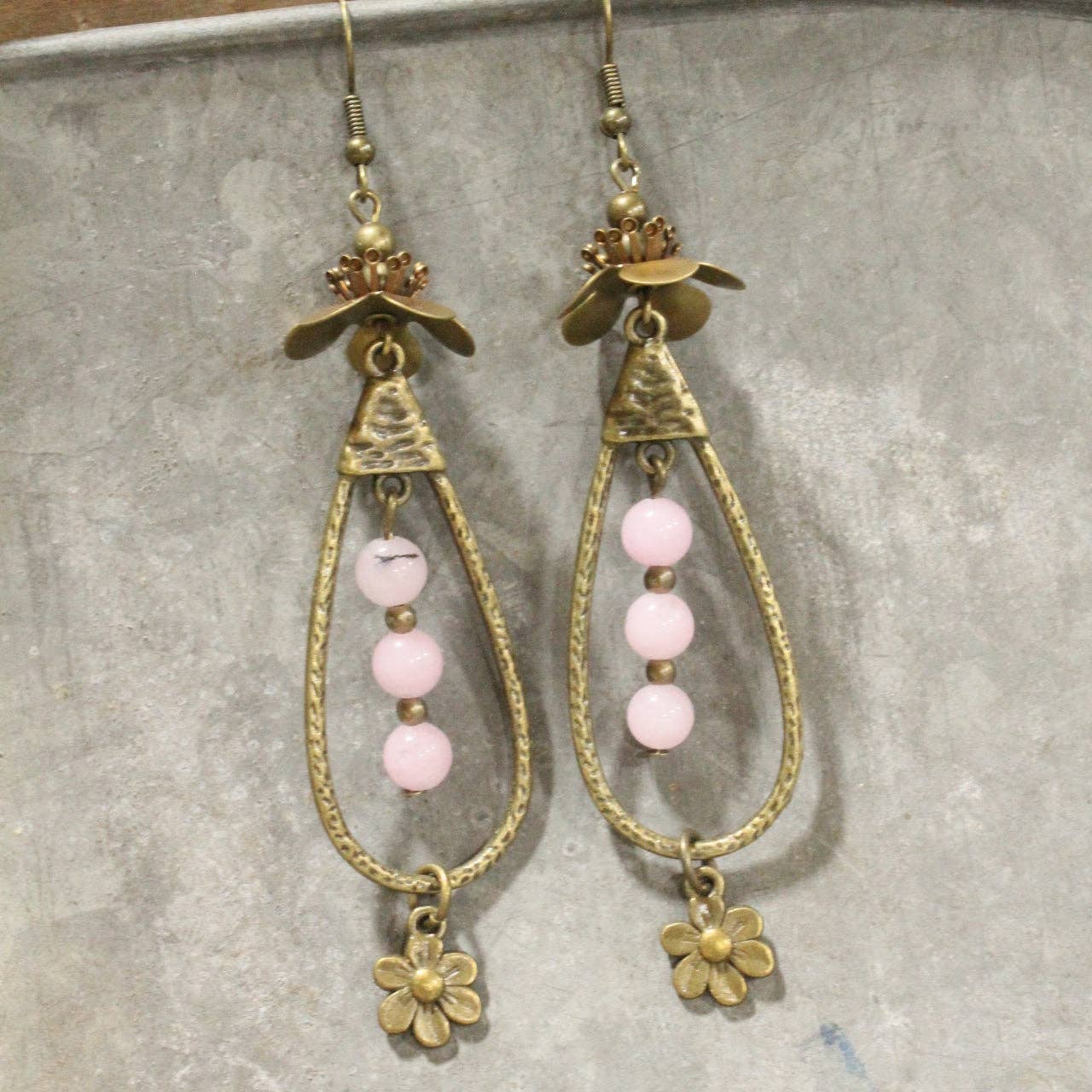 Teardrop Blush Flower Drop Dangle Earrings