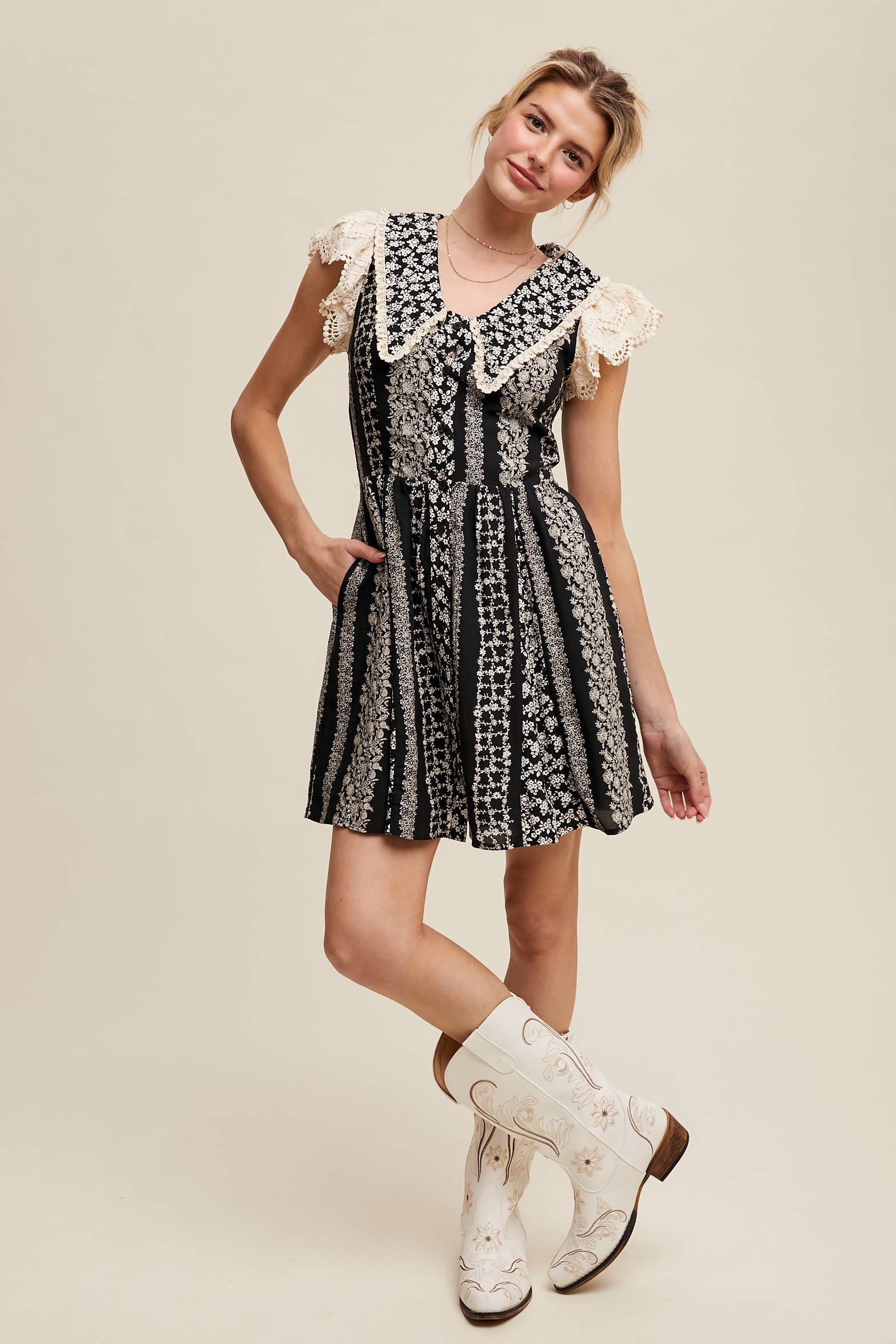 Vintage Lace Floral Mini Dress