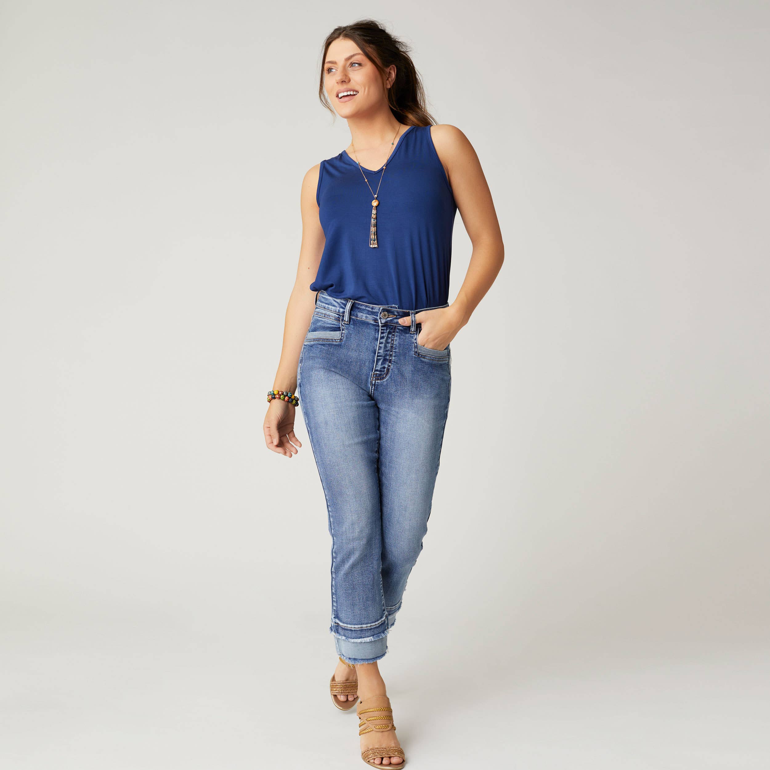 Plus Size EverStretch Boyfriend Capri Jeans with Contrast Bottom