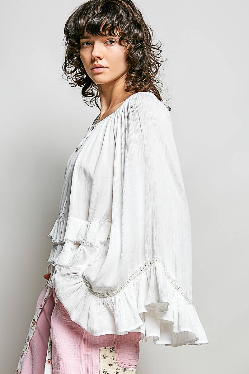 Ivory Tiered Ruffle Bell Sleeve Top