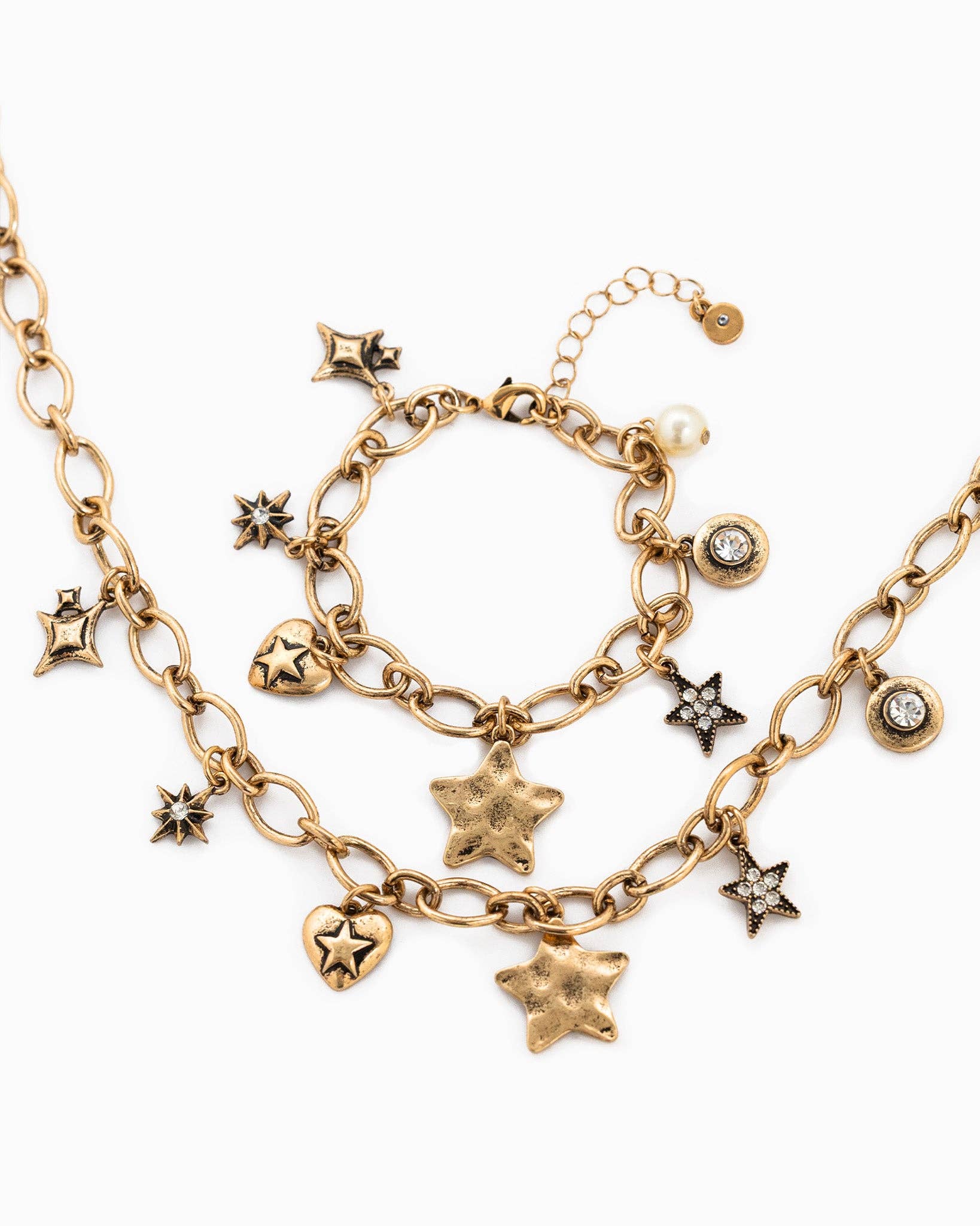 Vintage Star Heart Stone Charm Necklace