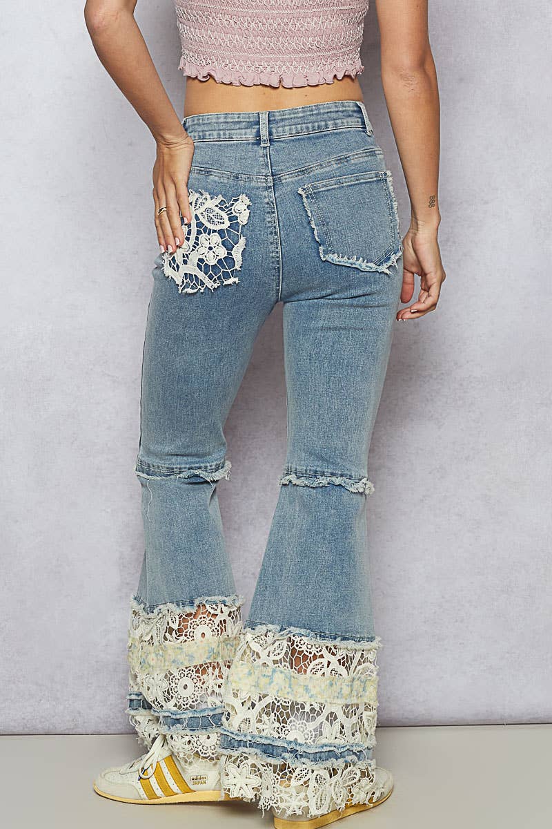 Lace see through patch flared Pants