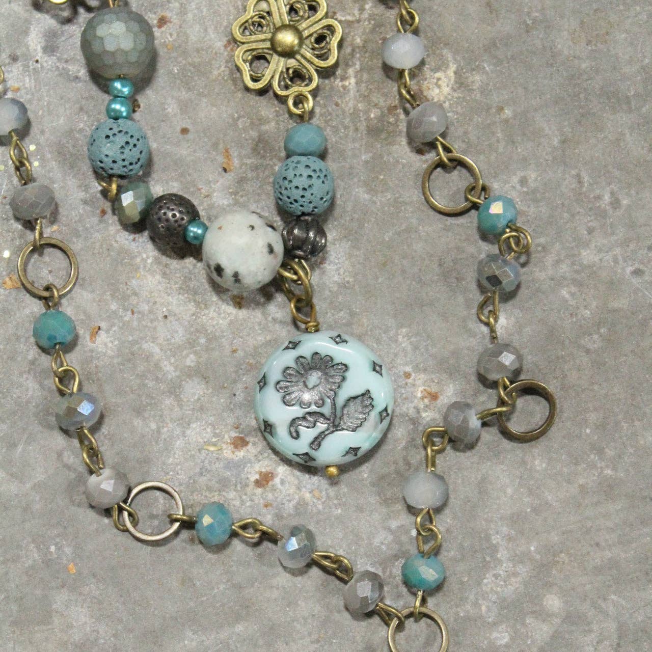 Denim Days Floral Czech & Stone Layered Necklace